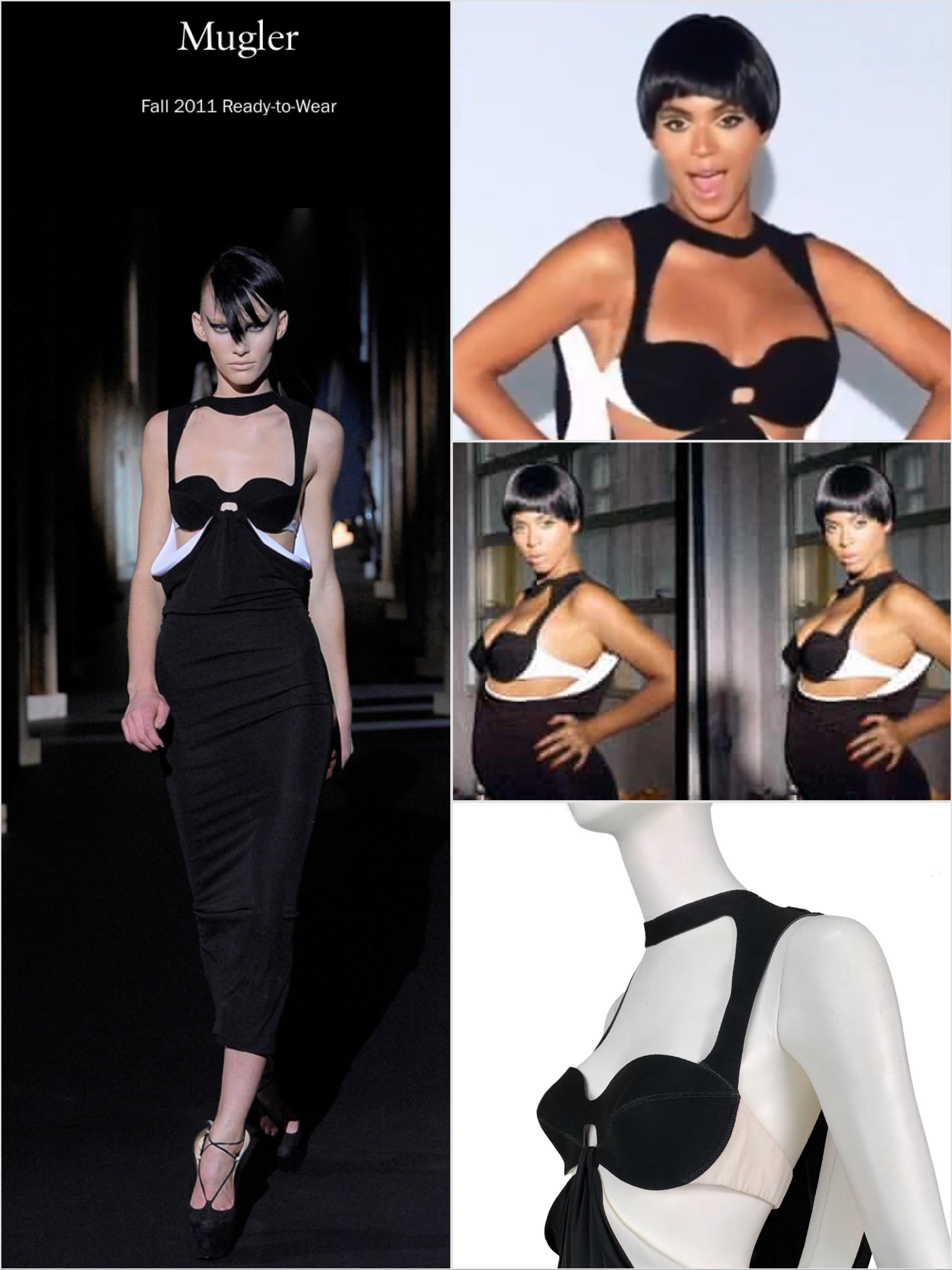 I bought this Mugler RTW Spring 2011 look 9 evening gown from a Parisian lady who insisted this is THE exact dress that Beyoncé wore in the “Countdown” music video for one of her iconic baby bump looks.  Not a similar dress, but that very dress. The