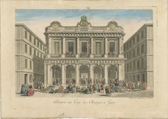 The Exchange Hall in Lyon – 18th Century Hand-Colored Engraving by Daumont