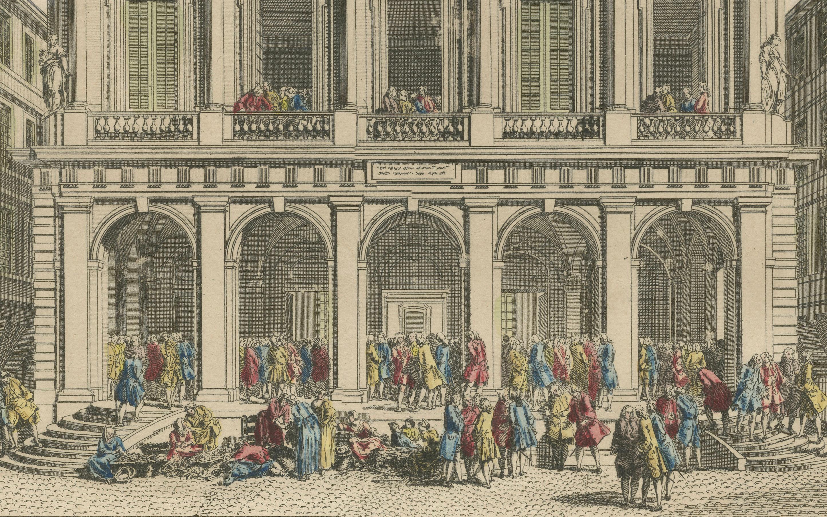 The Exchange Hall in Lyon – 18th Century Hand-Colored Engraving by Daumont