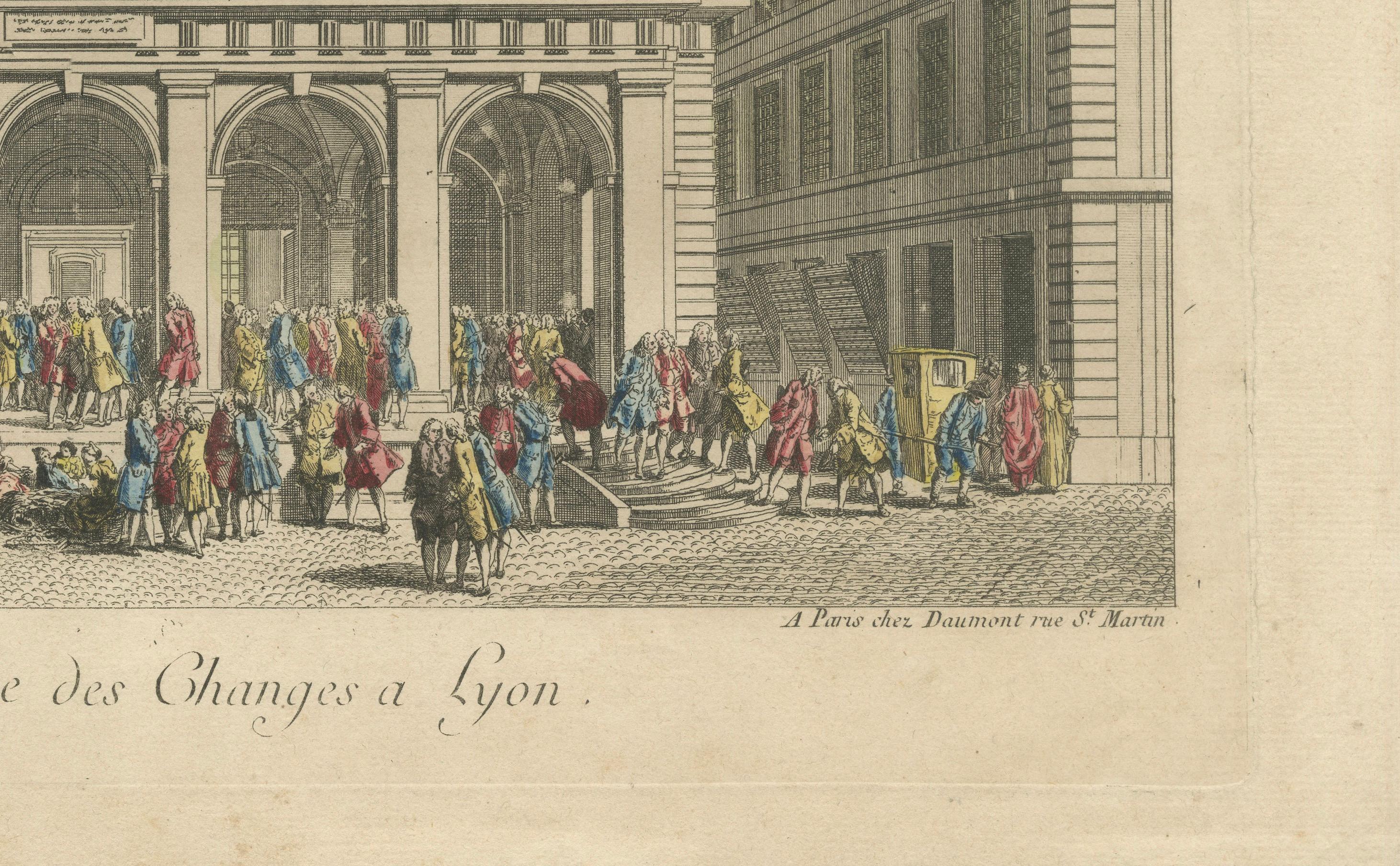 The Exchange Hall in Lyon – 18th Century Hand-Colored Engraving by Daumont