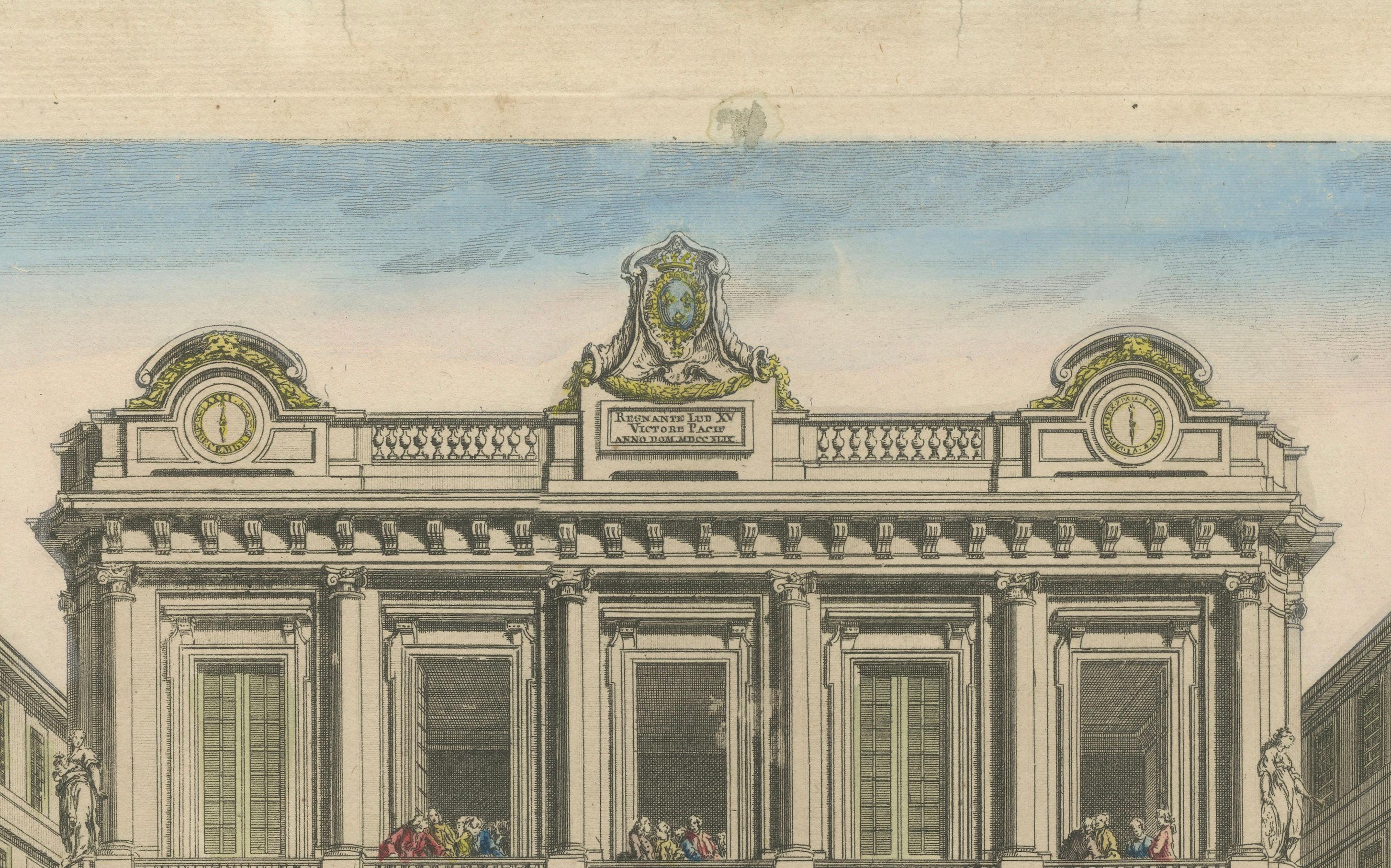 The Exchange Hall in Lyon – 18th Century Hand-Colored Engraving by Daumont