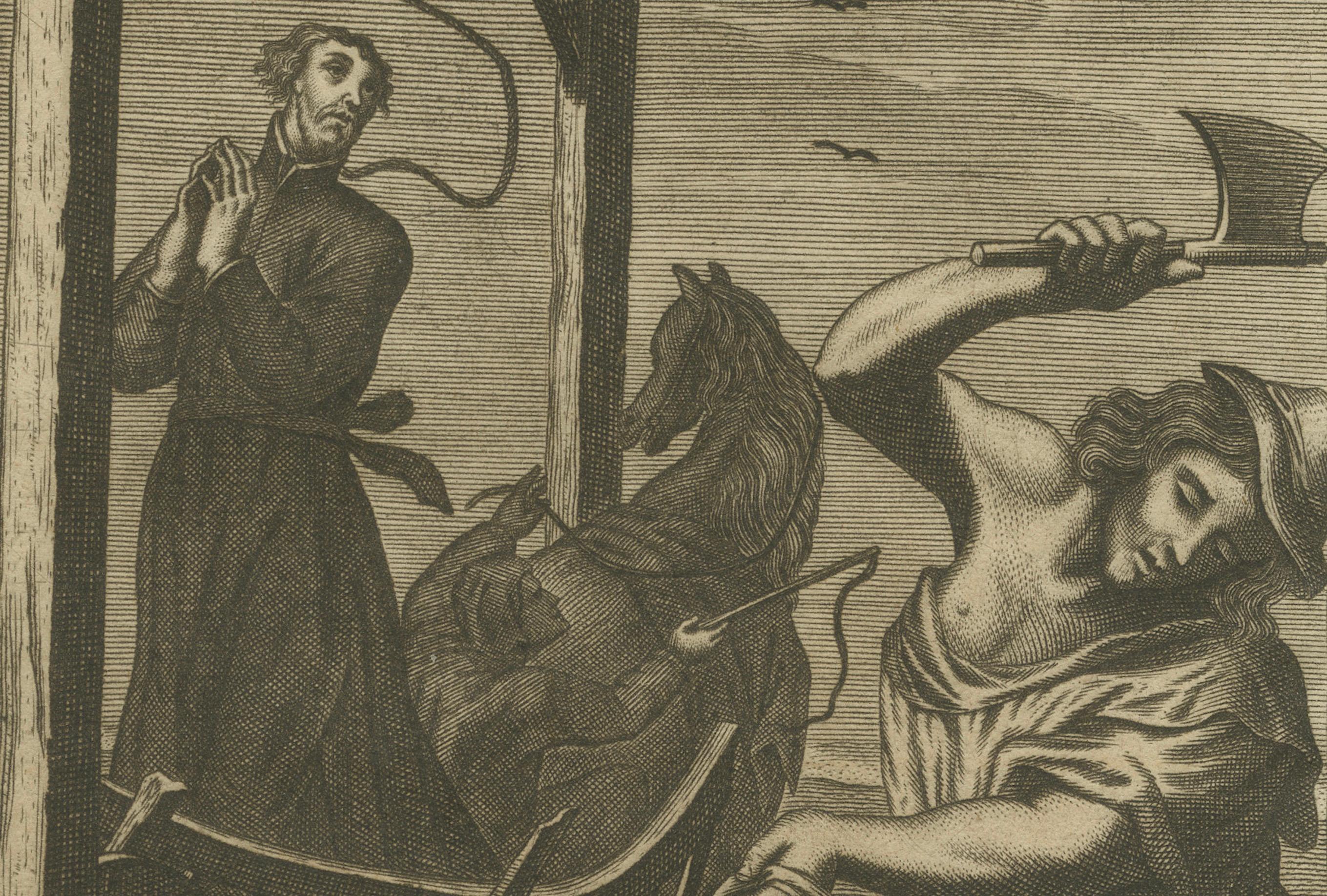 The Execution of Three Jesuit Martyrs in London in 1581, Published in ca.1680 In Good Condition For Sale In Langweer, NL