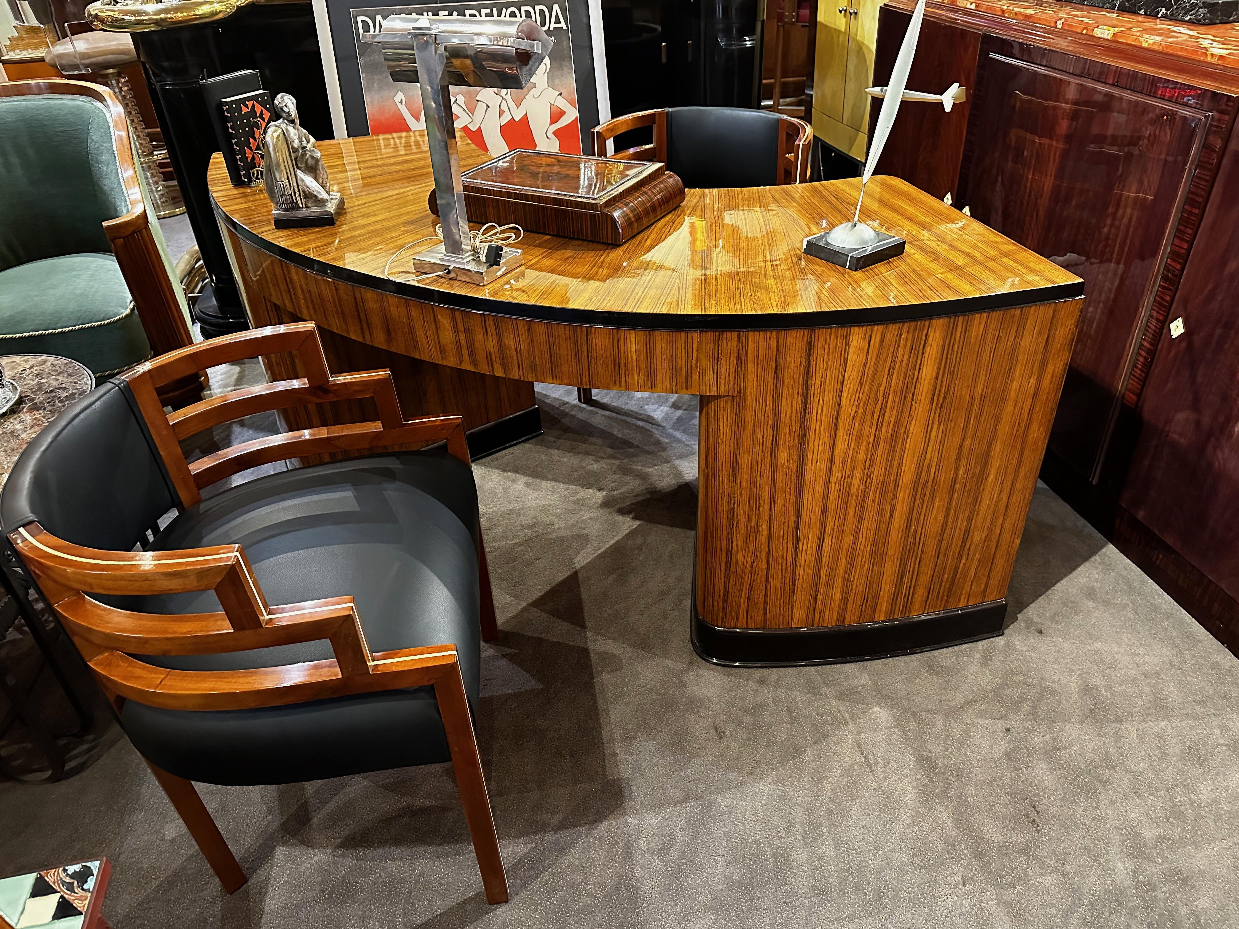 Ebony Executive Art Deco Professional Desk in Zebra Wood