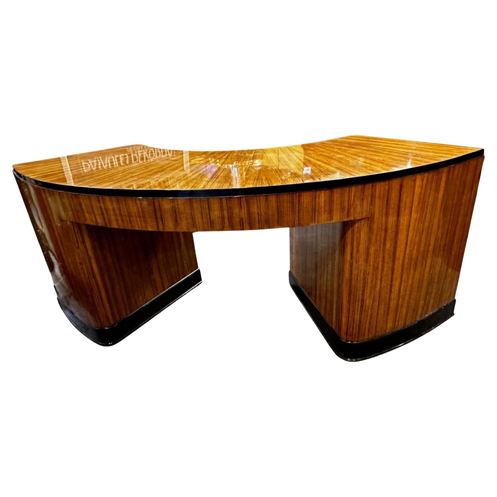 Executive Art Deco Professional Desk in Zebra Wood