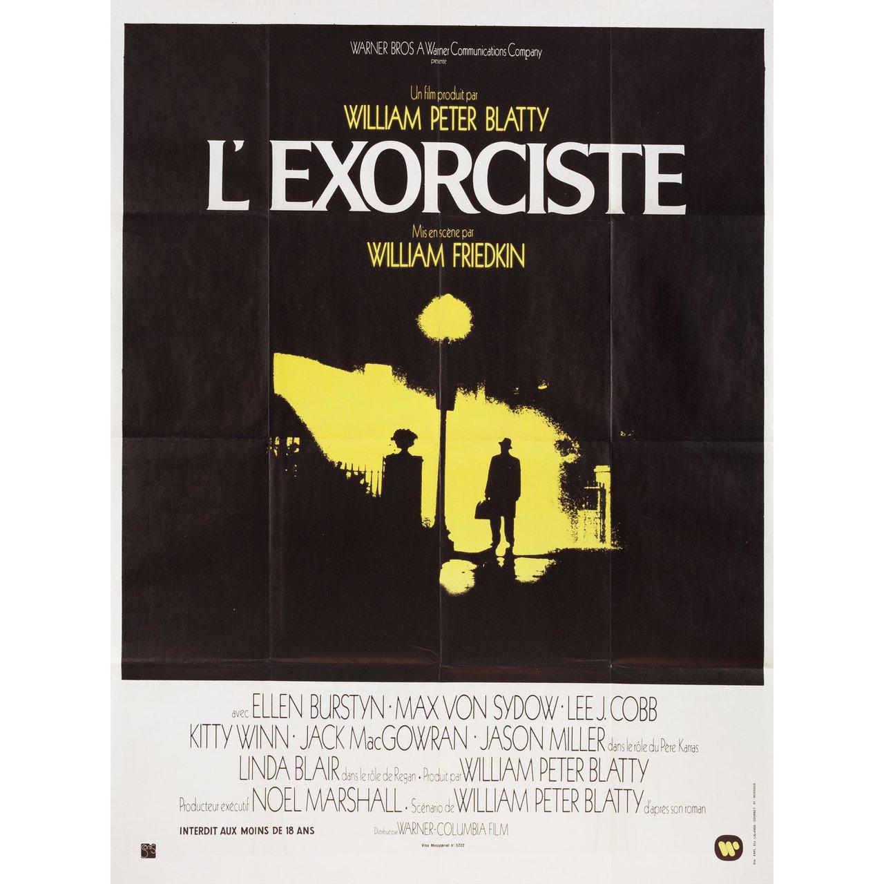 Original 1973 French grande poster for the film The Exorcist directed by William Friedkin with Ellen Burstyn / Max von Sydow / Lee J. Cobb / Kitty Winn. Very Good-Fine condition, folded. Many original posters were issued folded or were subsequently