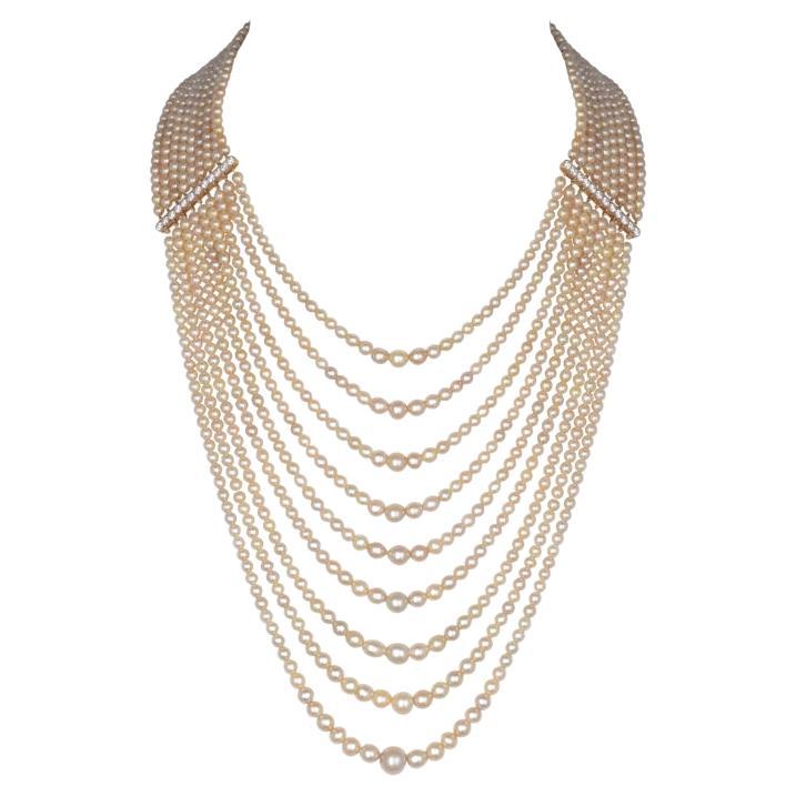 The Exquisite Beauty of 9-Row Natural Saltwater Pearl Necklace Certified By GIA For Sale