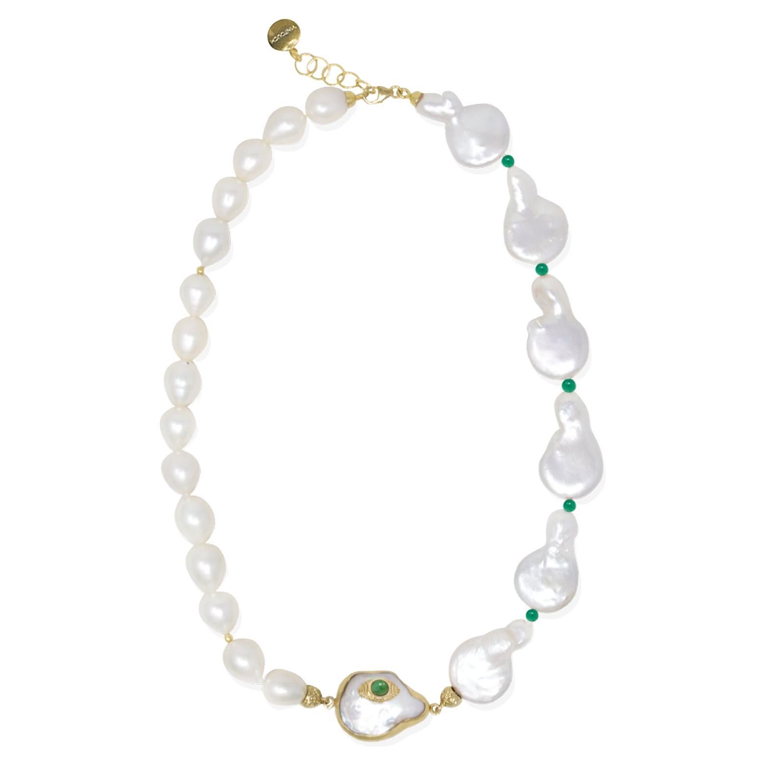 The Eye Gold-plated Emerald & Pearl Statement Necklace For Sale