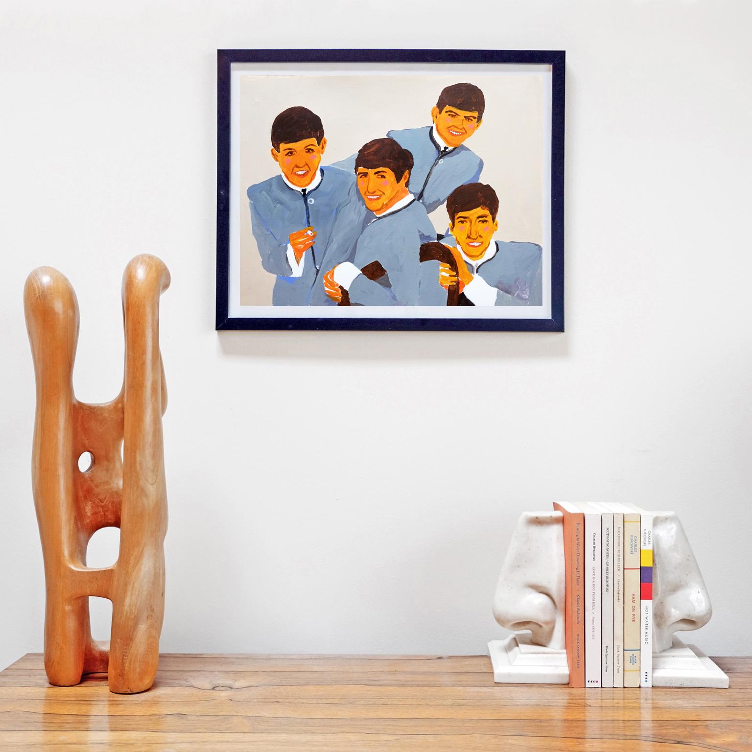 English 'The Fab Four' Beatles Portrait Painting by Alan Fears Acrylic on Paper For Sale