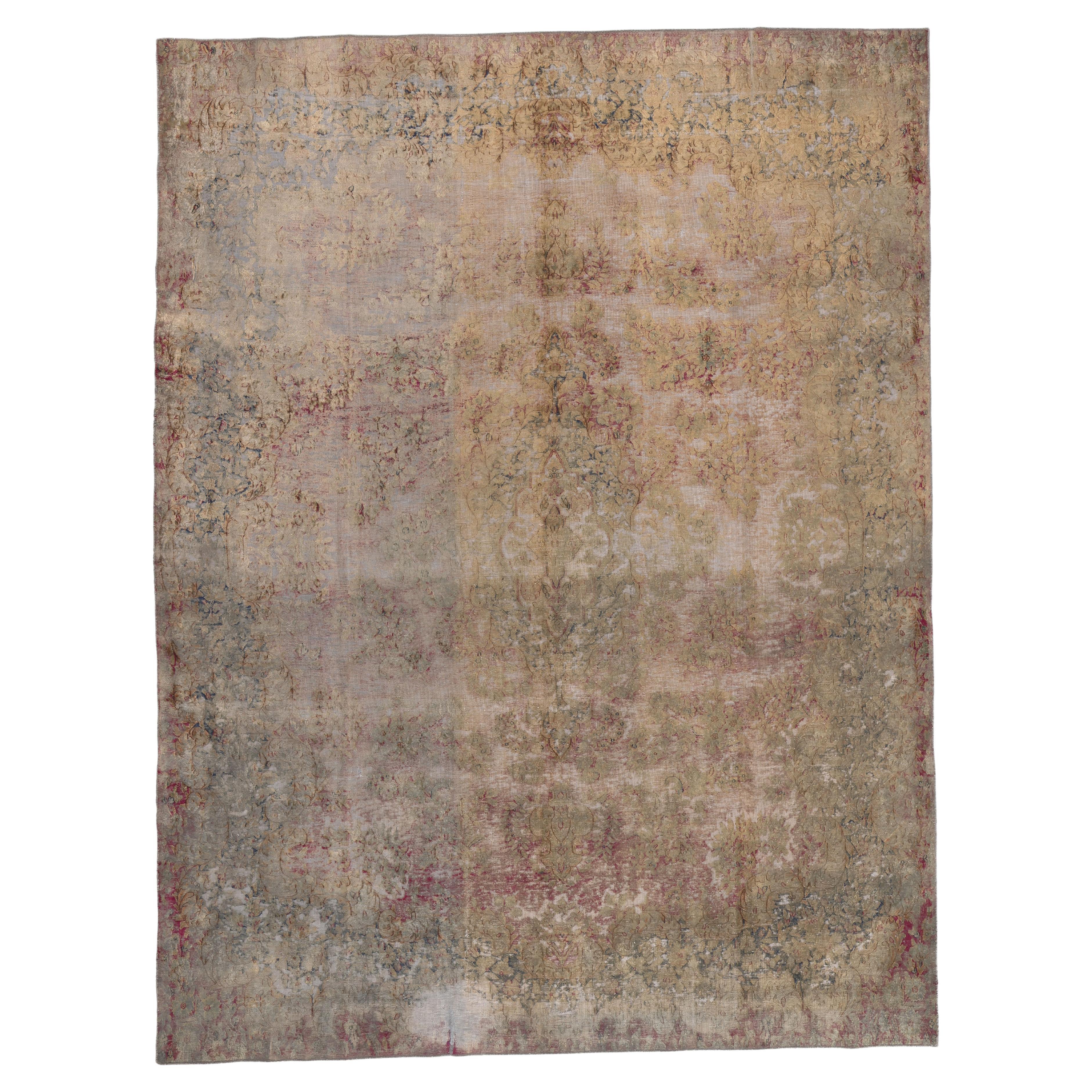 The Faded Chateau Garden: A Vintage Turkish Overdyed Masterpiece of Romance For Sale