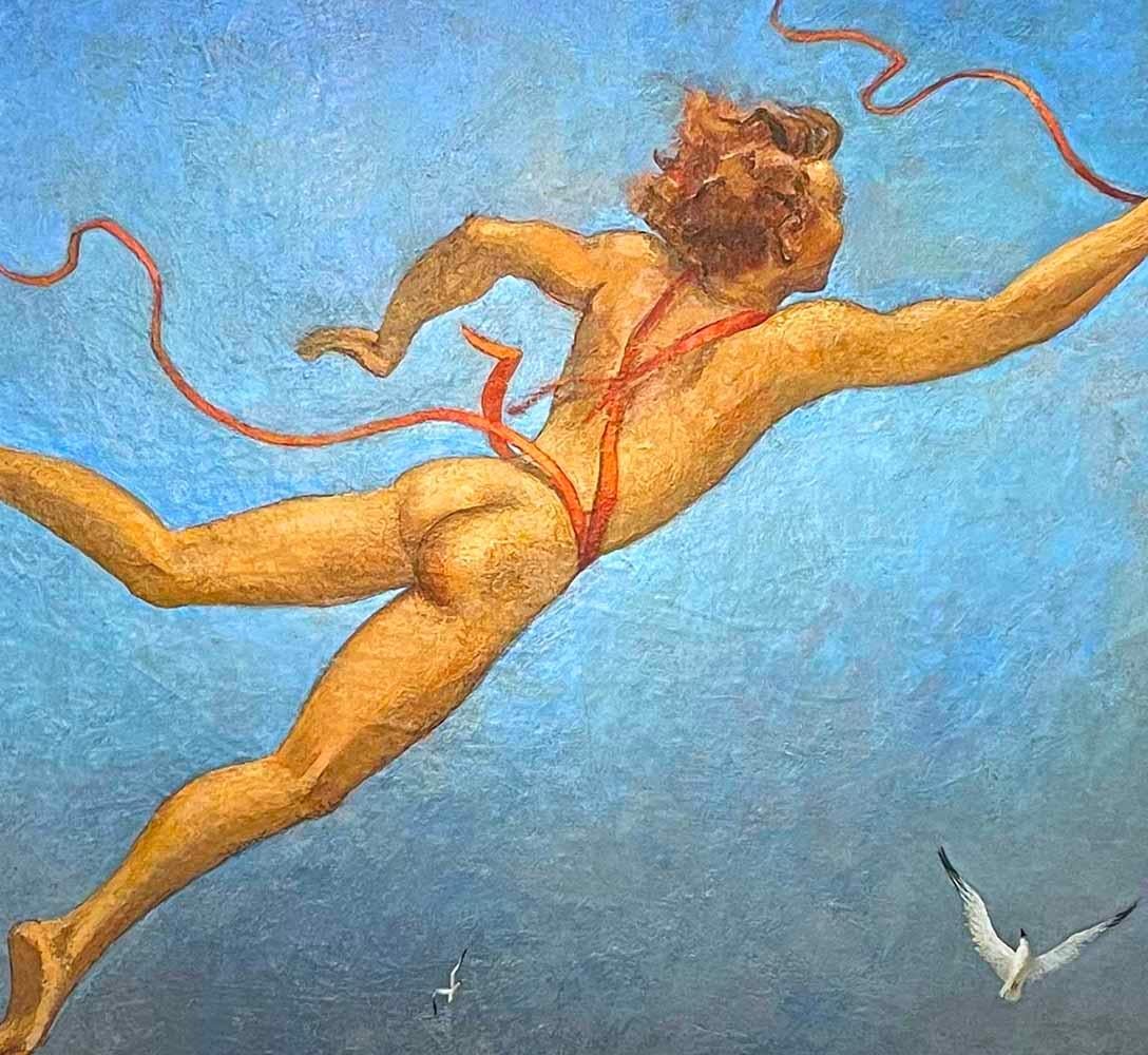 El artista de Filadelfia Emlen Etting volvió una y otra vez al tema de la Caída de Ícaro, en parte porque le daba la oportunidad de representar al varón desnudo en movimiento. Es el mejor cuadro con el tema de Ícaro que hemos visto, y data de 1946,