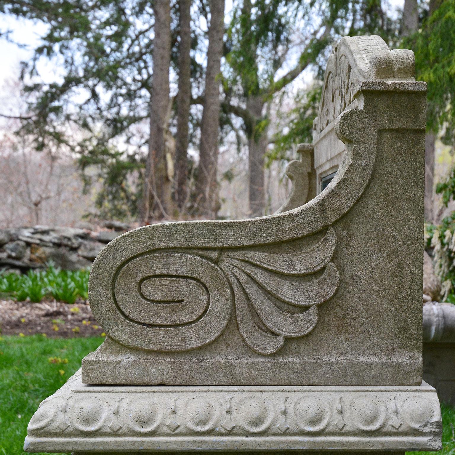 Stone Bench with Black Bronze Relief Sculptures 4