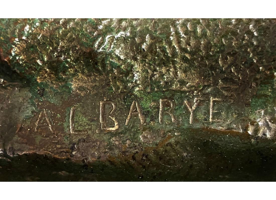 Die berühmte Bronzeskulptur mit dem Titel Panthère Saisissant Un Cerf von Barye (Patiniert) im Angebot