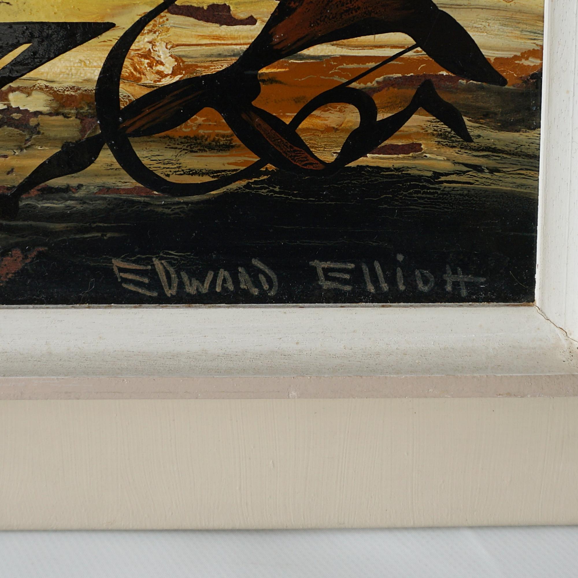 'The Fast Hunt' An Expressionist Oil on Board Painting by Edward M. Elliott In Good Condition For Sale In Forest Row, East Sussex