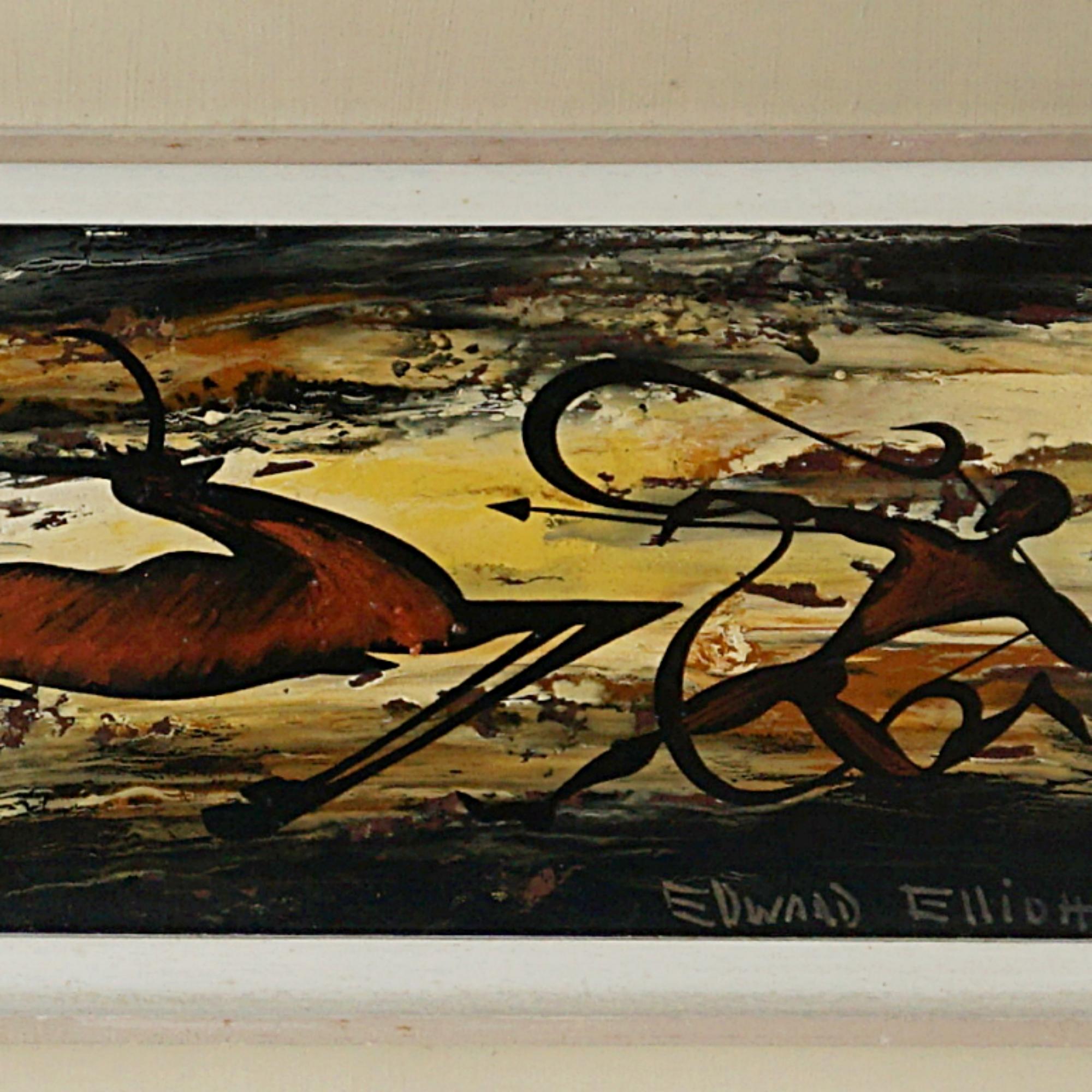 'The Fast Hunt' An Expressionist Oil on Board Painting by Edward M. Elliott For Sale 1