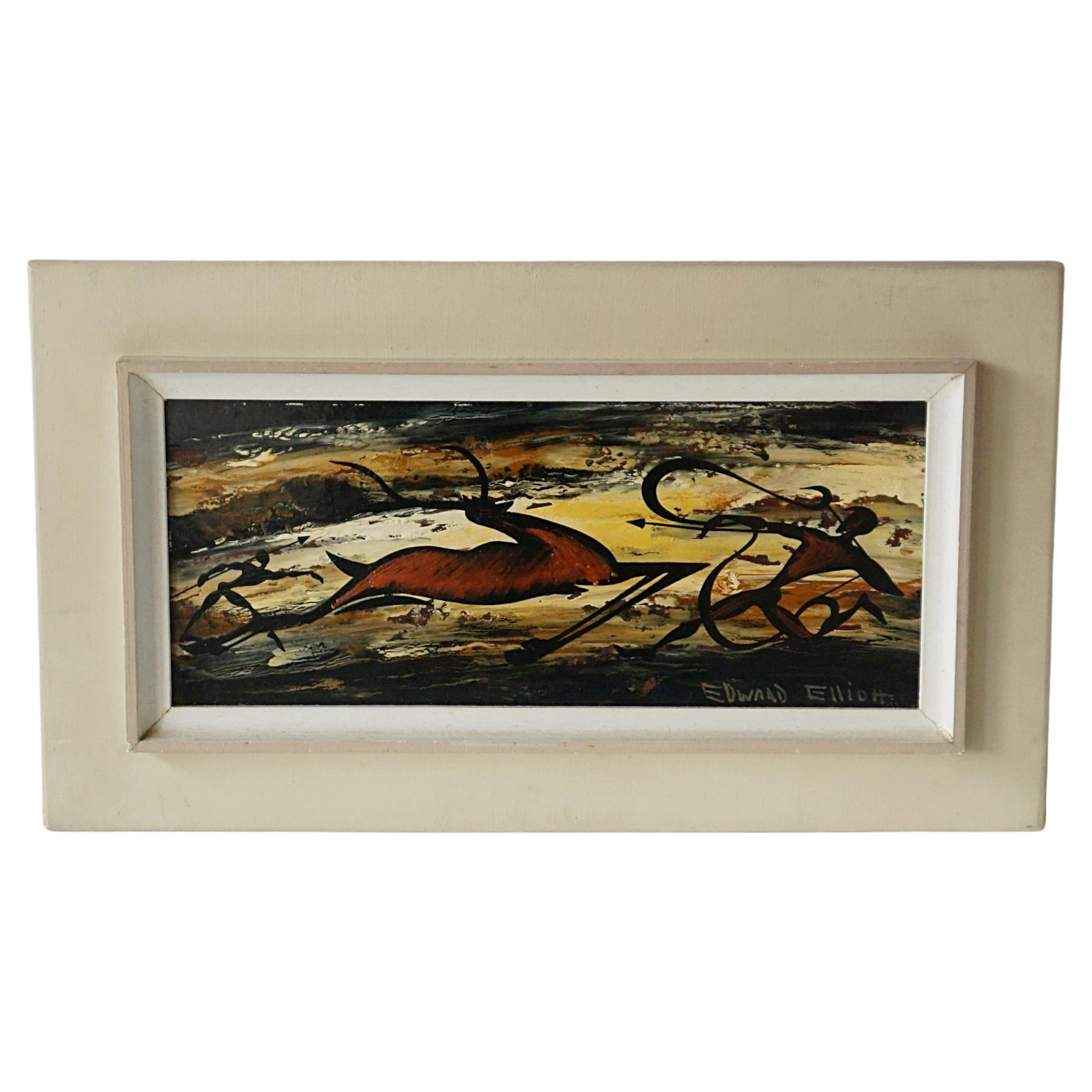 'The Fast Hunt' An Expressionist Oil on Board Painting by Edward M. Elliott For Sale