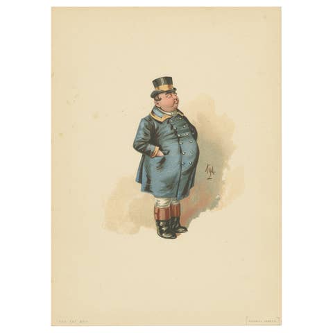 The Fat Boy from Pickwick Papers – Victorian Print by “Kyd” after Dickens, 1889