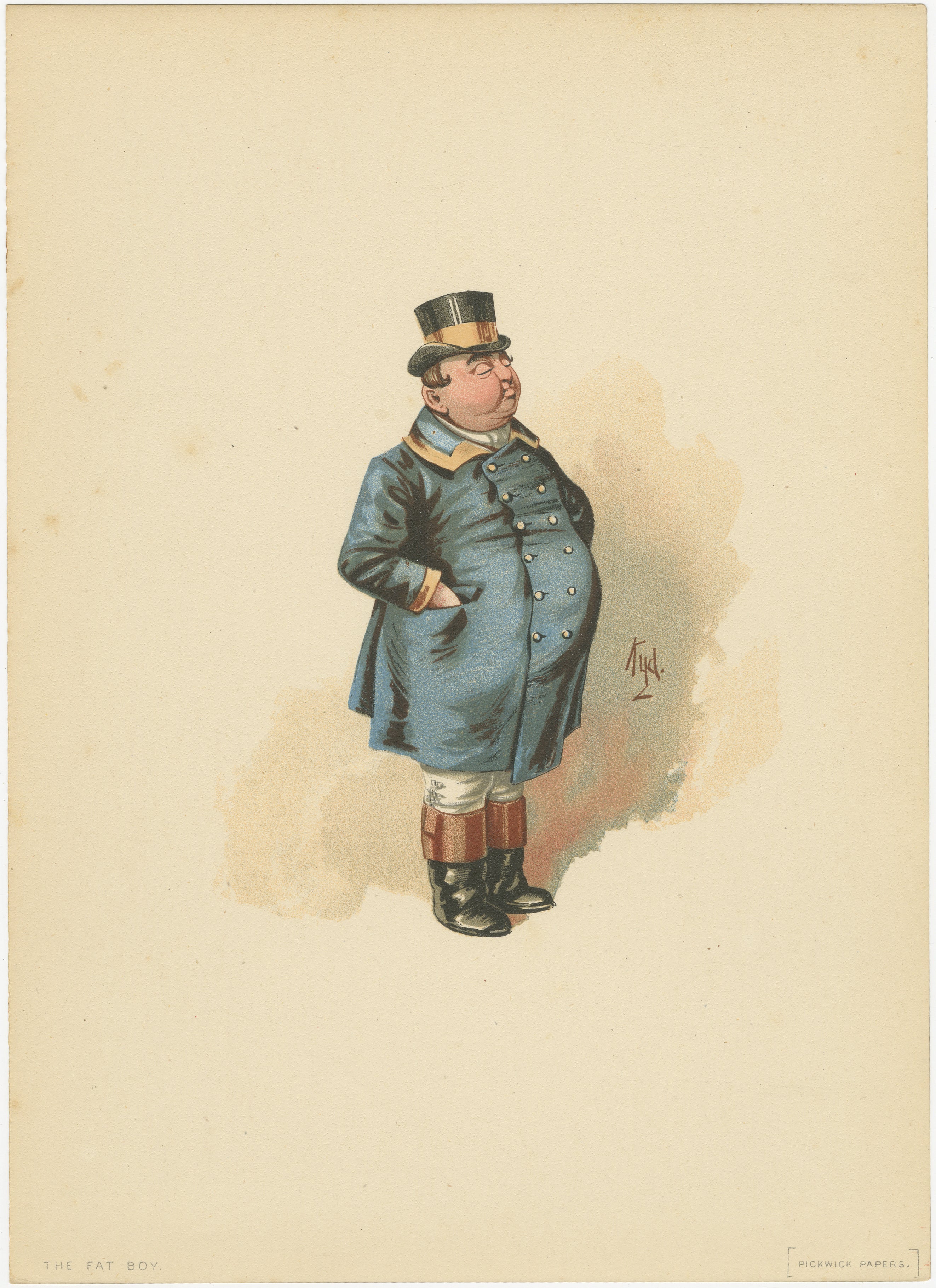 Der dicke Junge aus den Pickwick Papers - Viktorianischer Druck von "Kyd" nach Dickens, 1889 im Angebot