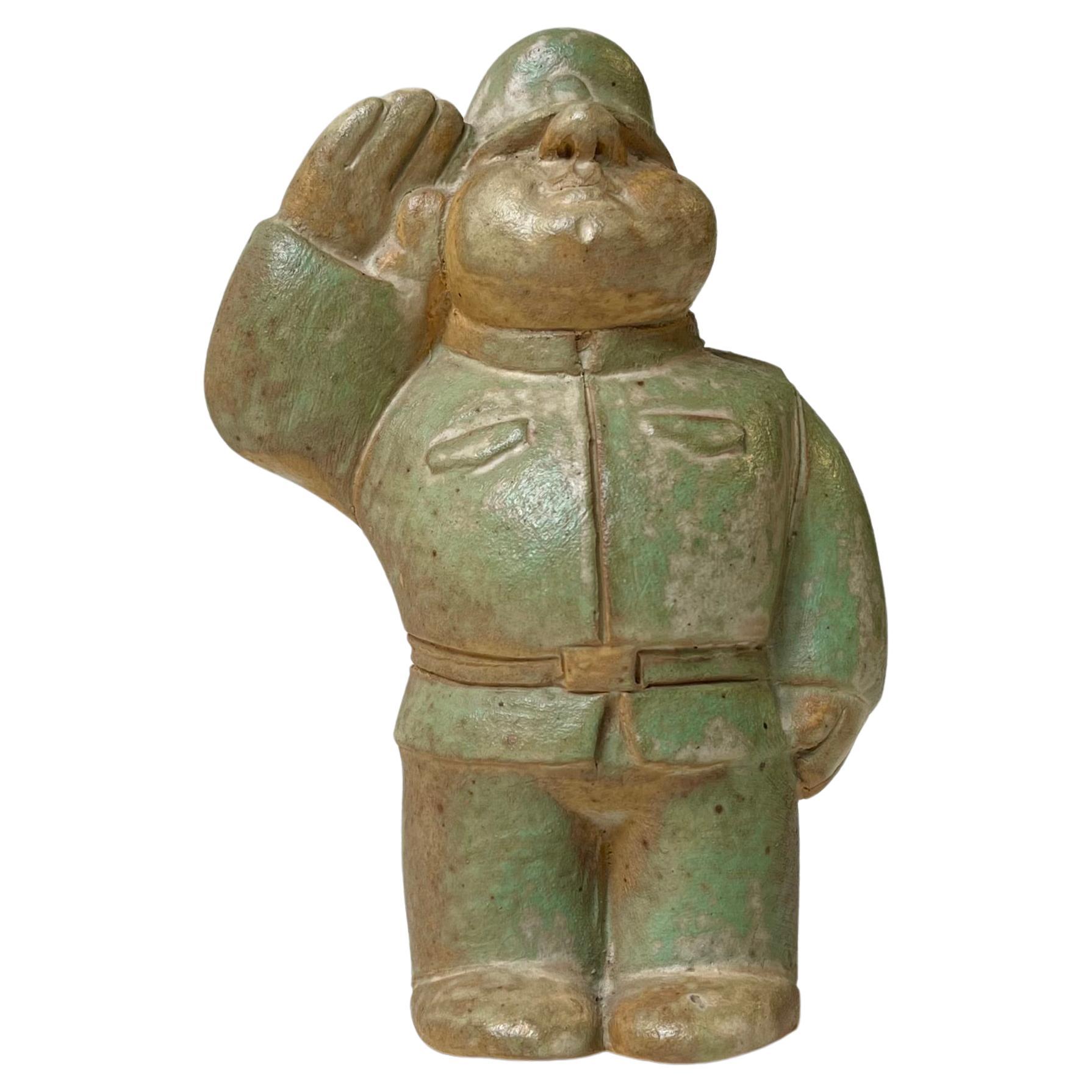 'Il soldato grasso' - Figurina in gres scandinavo smaltato vintage