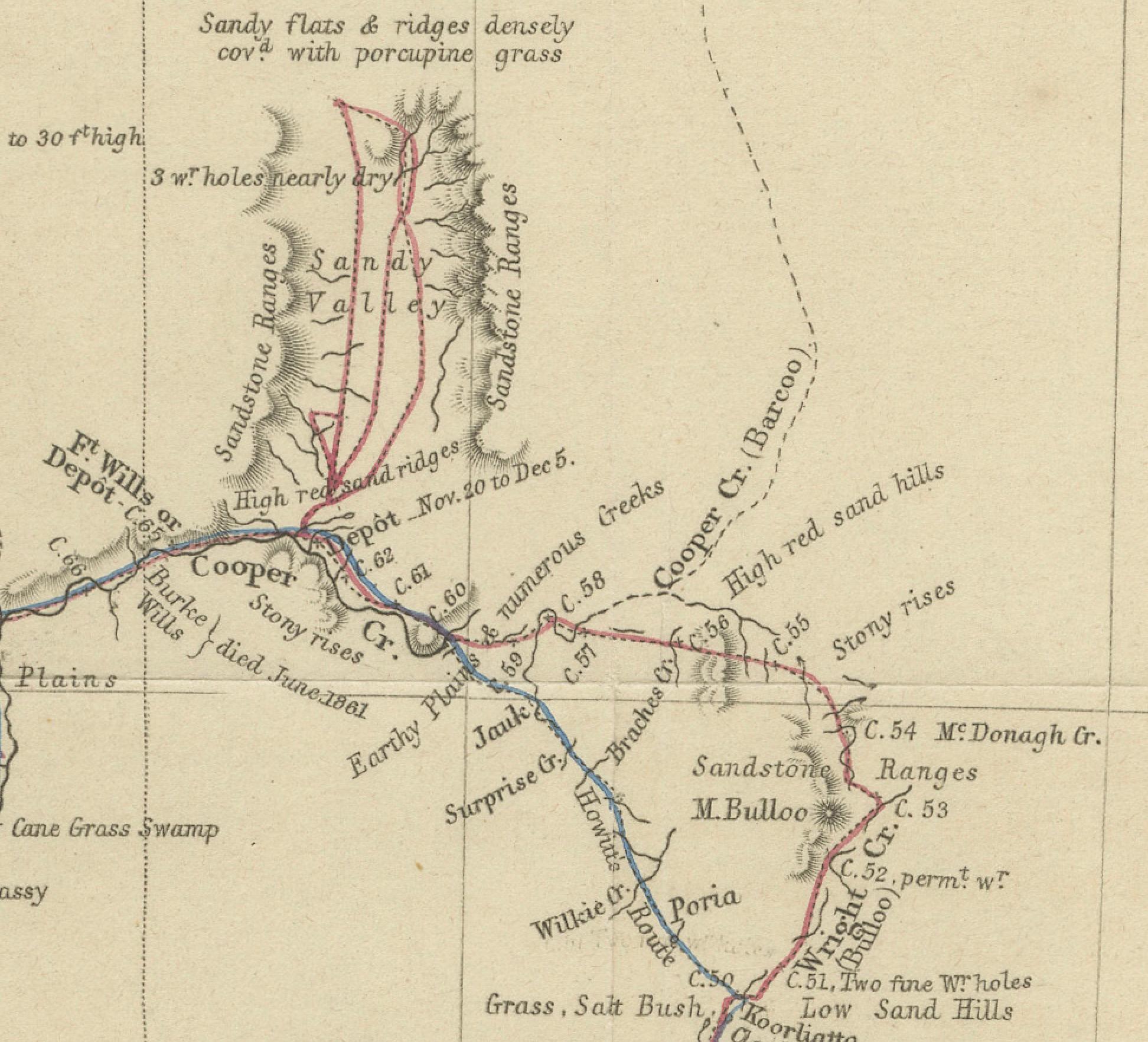 Mid-19th Century The Fateful Track of The Burke and Wills Expedition in Australia's Outback, 1862 For Sale