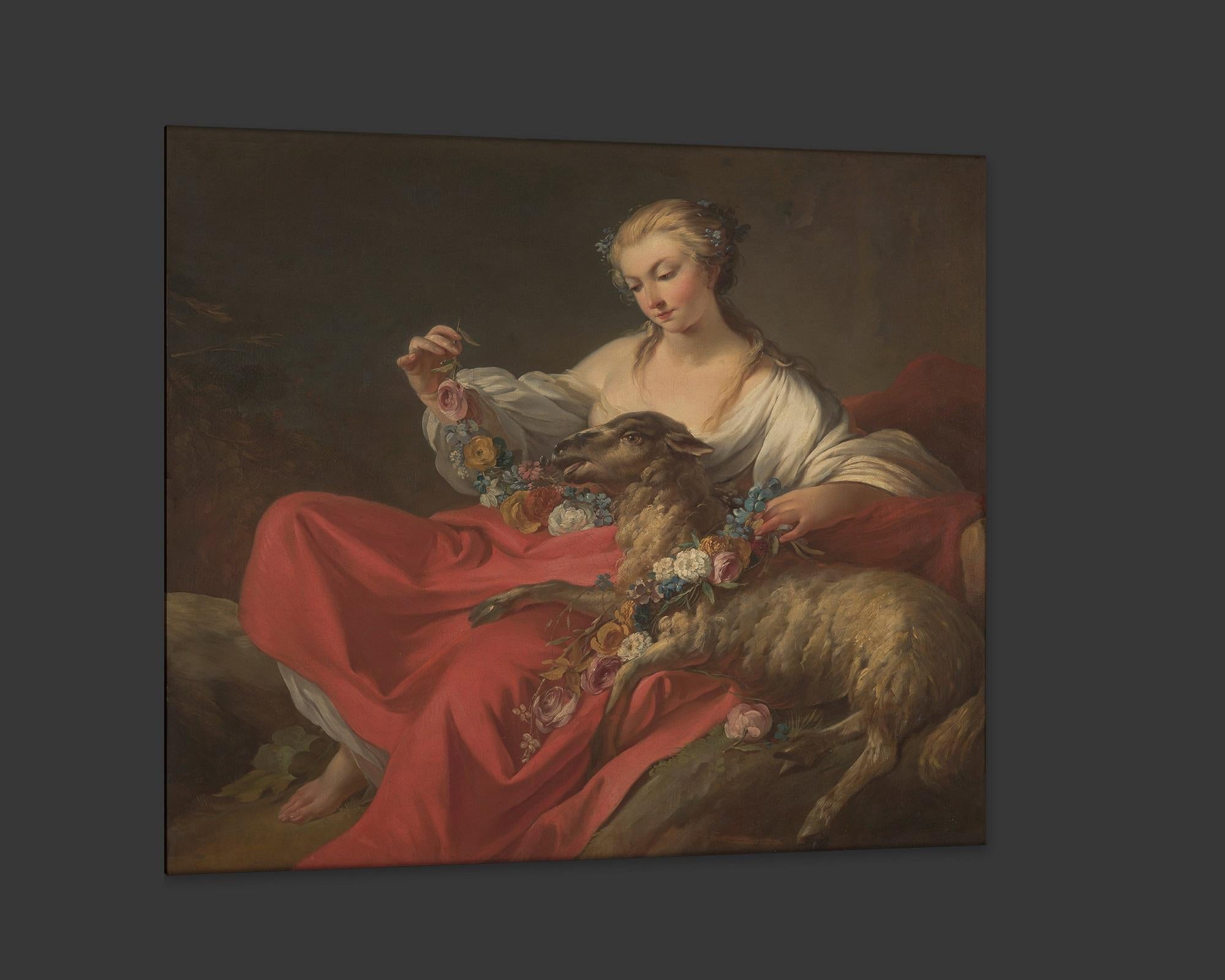 French The Favorite Lamb, after Campaign Oil Gallery by Jean-Baptiste Pierre For Sale