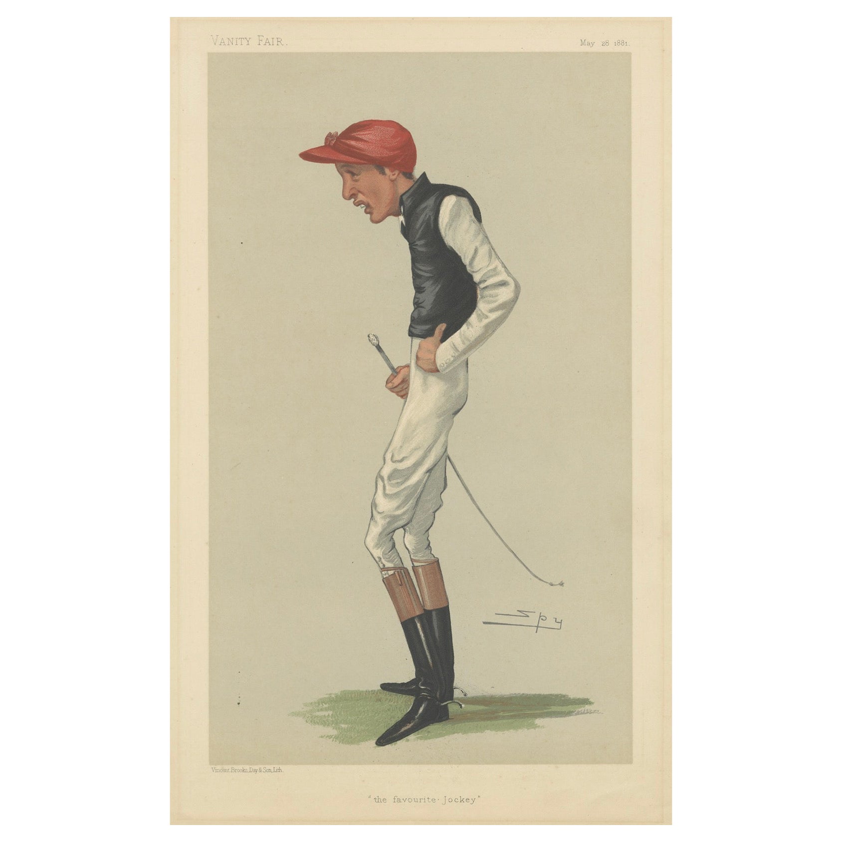 The Favourite Jockey – Antique Vanity Fair Caricature Lithograph, 1881 For Sale