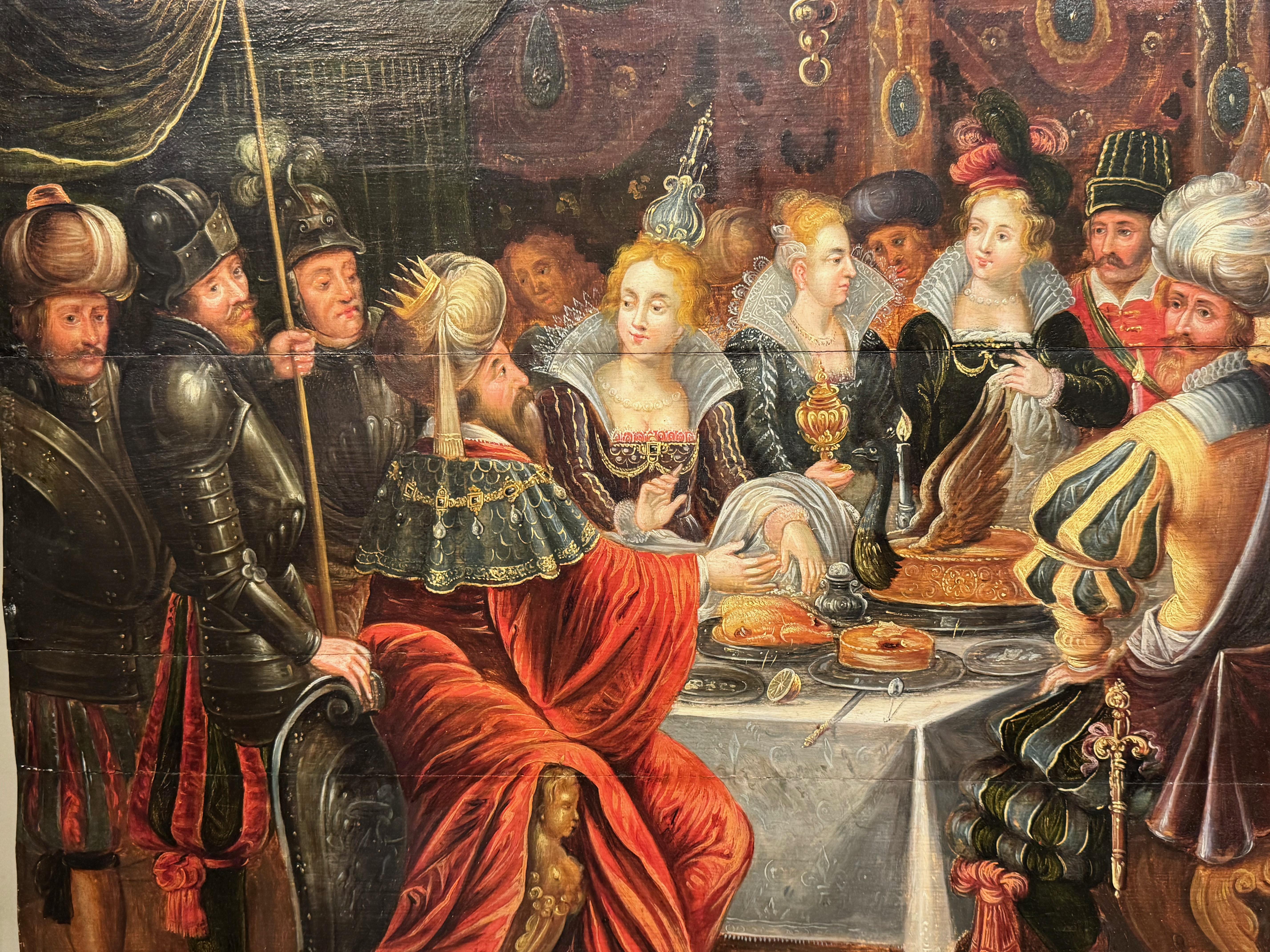 Dutch The Feast of Balthazar, Frans FRANKEN II and workshop, 17th c. For Sale