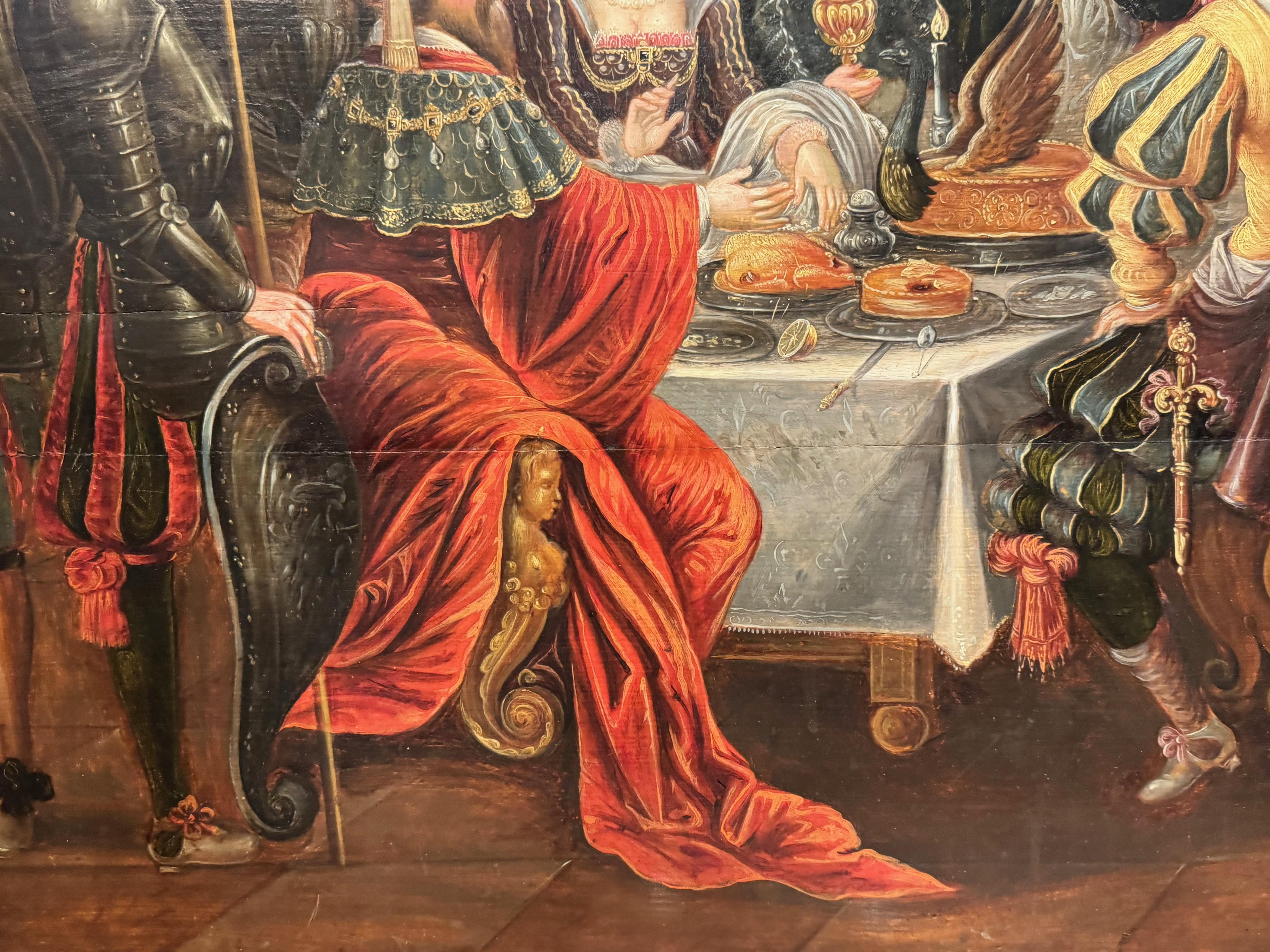 Hand-Painted The Feast of Balthazar, Frans FRANKEN II and workshop, 17th c. For Sale