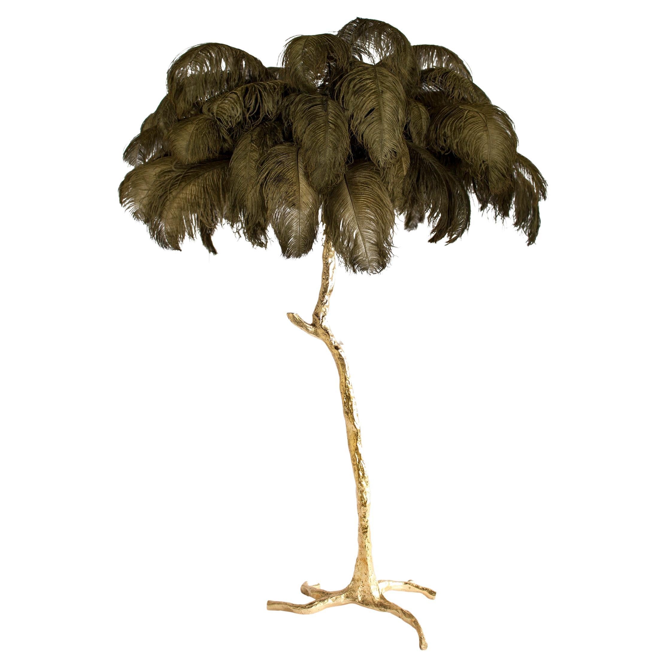 Lampadaire en plumes, vert mousse