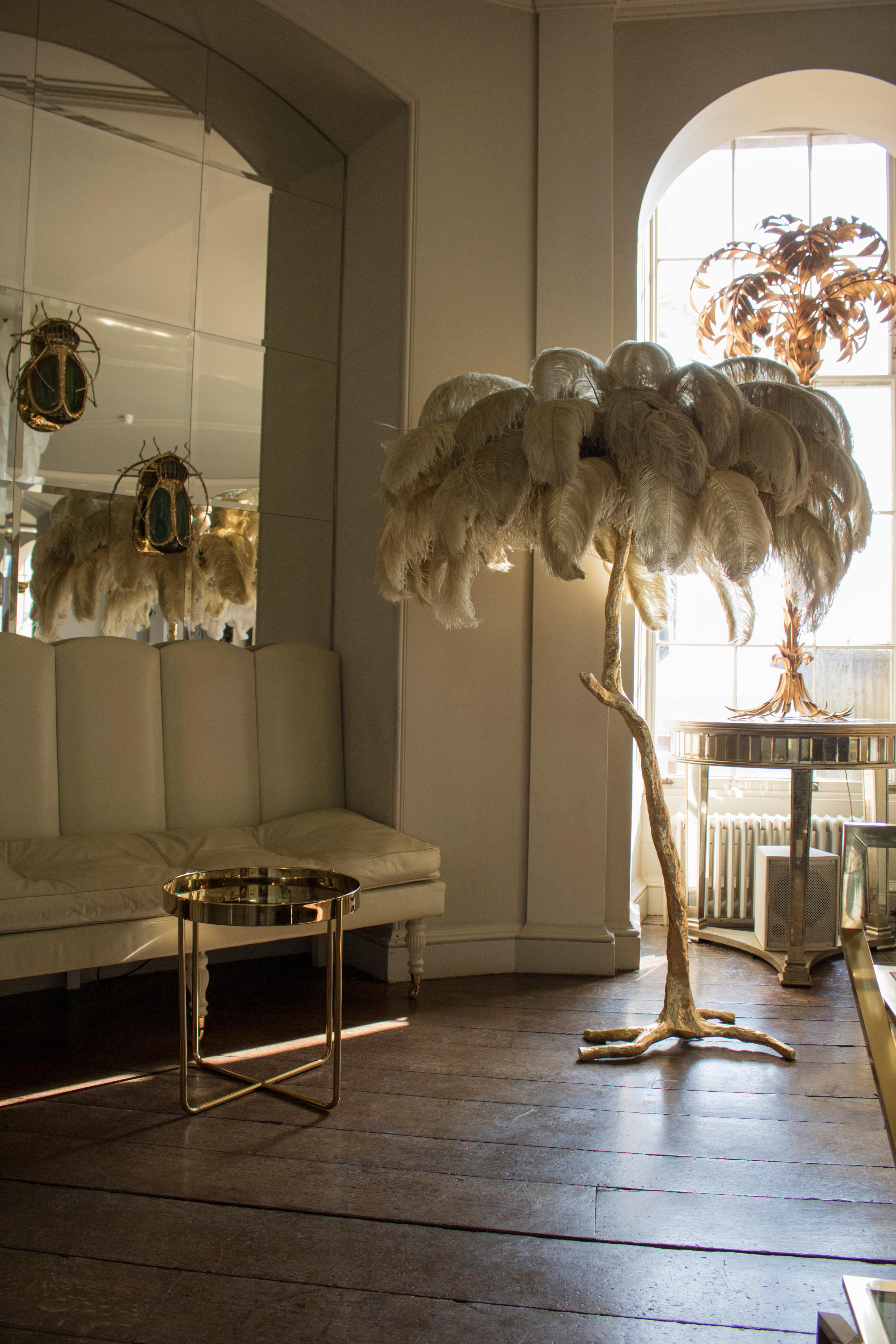 British Feather Floor Lamp, Old Gold.  For Sale