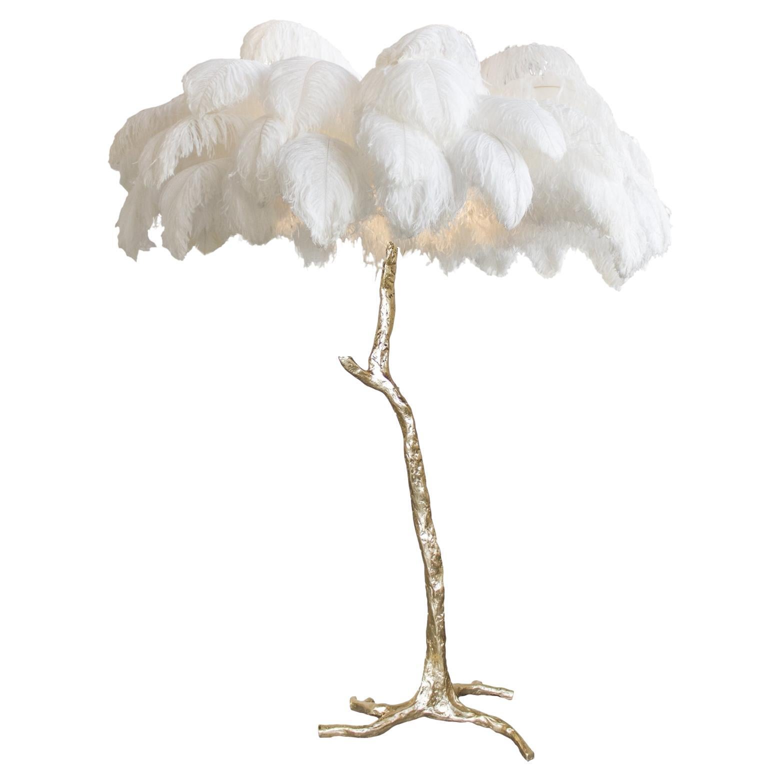 Feather Floor Lamp, White For Sale