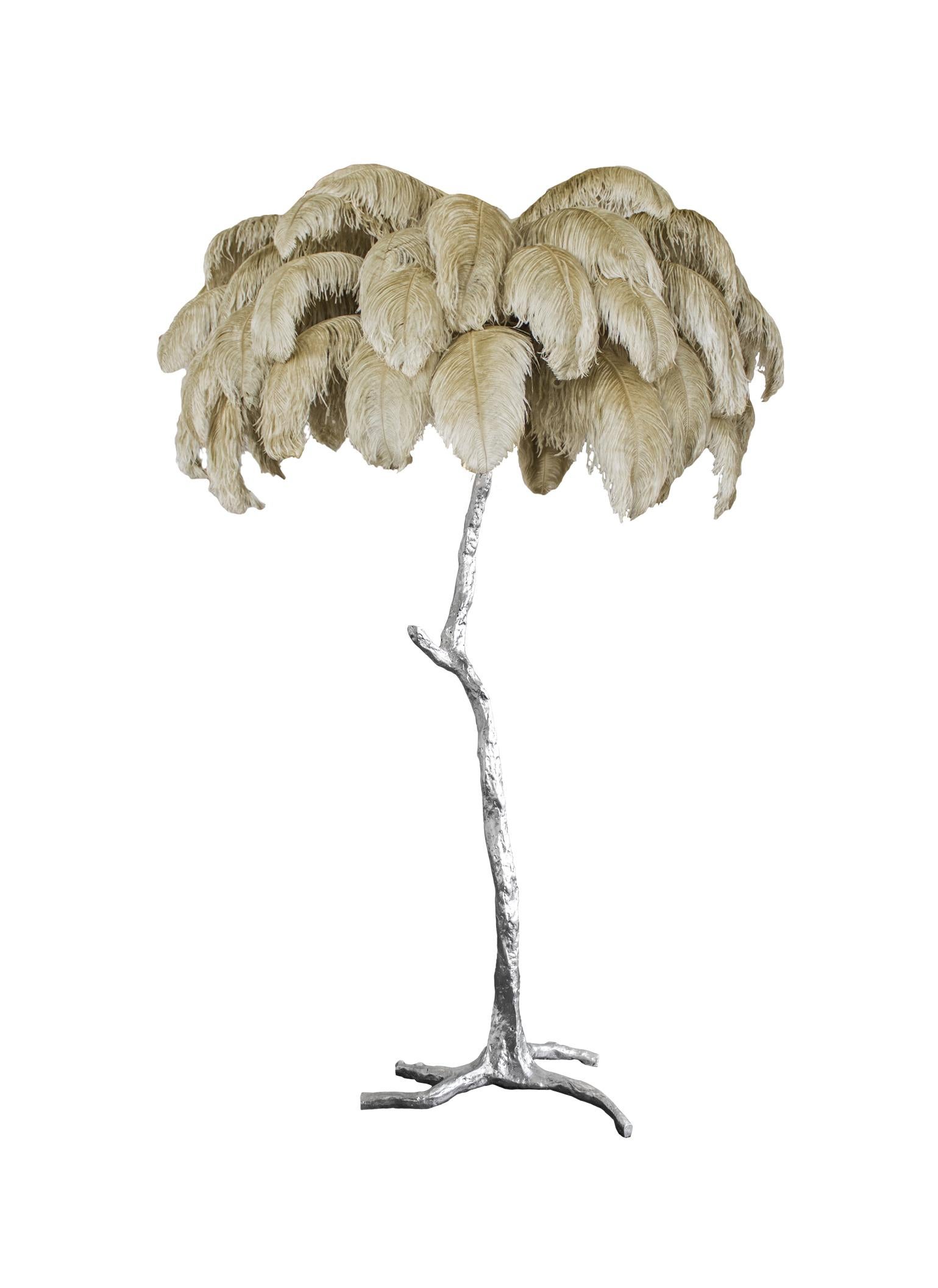 Contemporary Feather Lamp with Silver Base