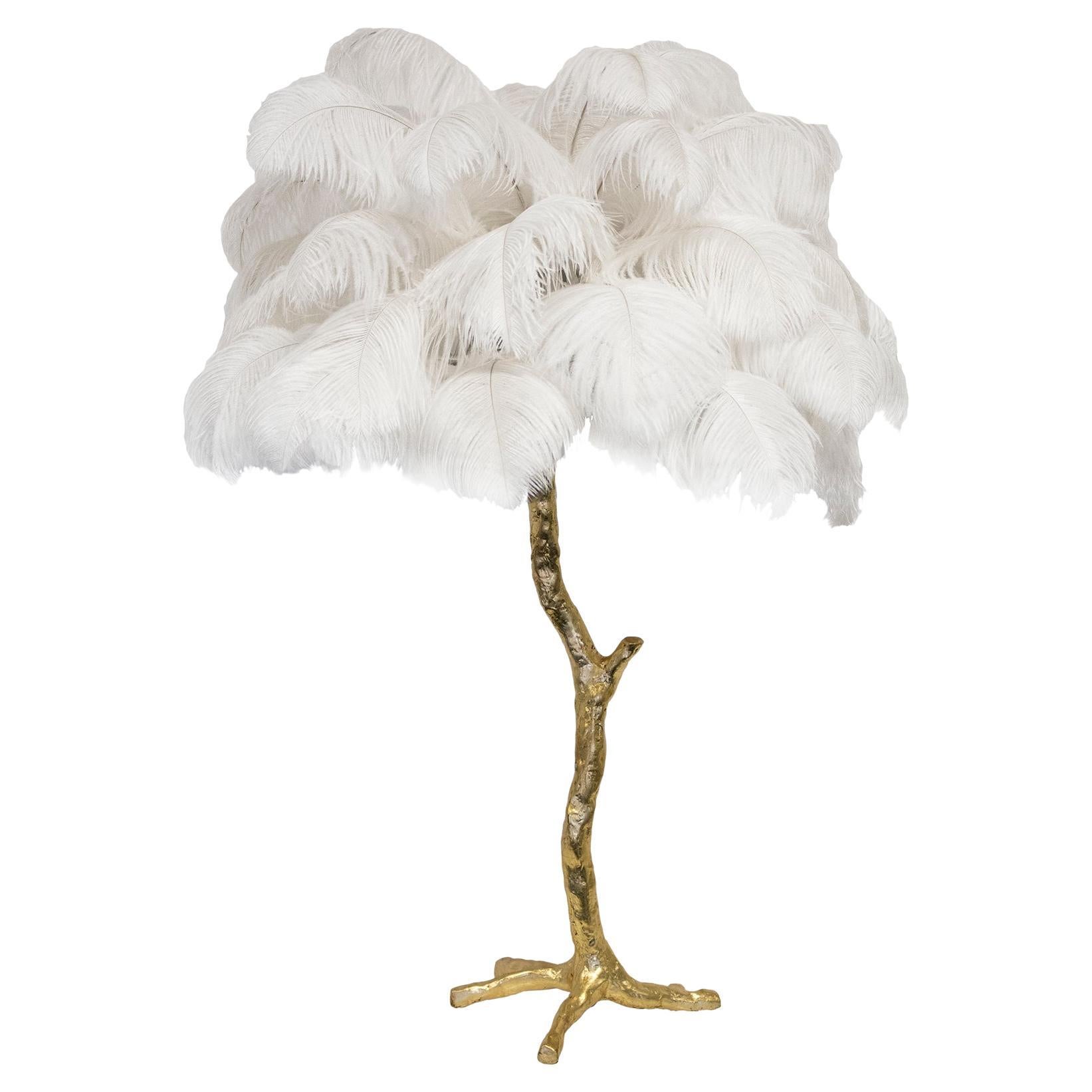 Feather Table Lamp, White For Sale