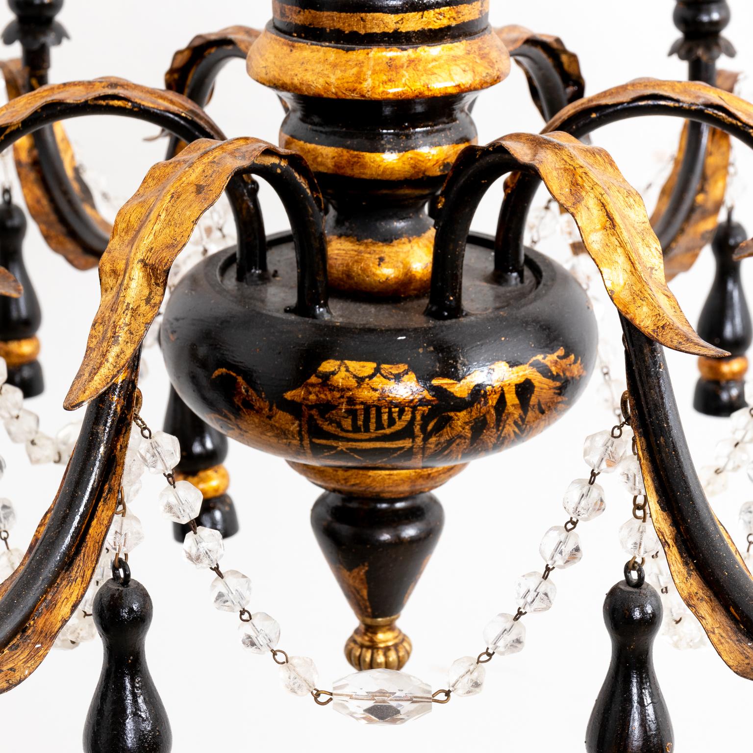 Federalist Black Chinoiserie Chandelier For Sale 1