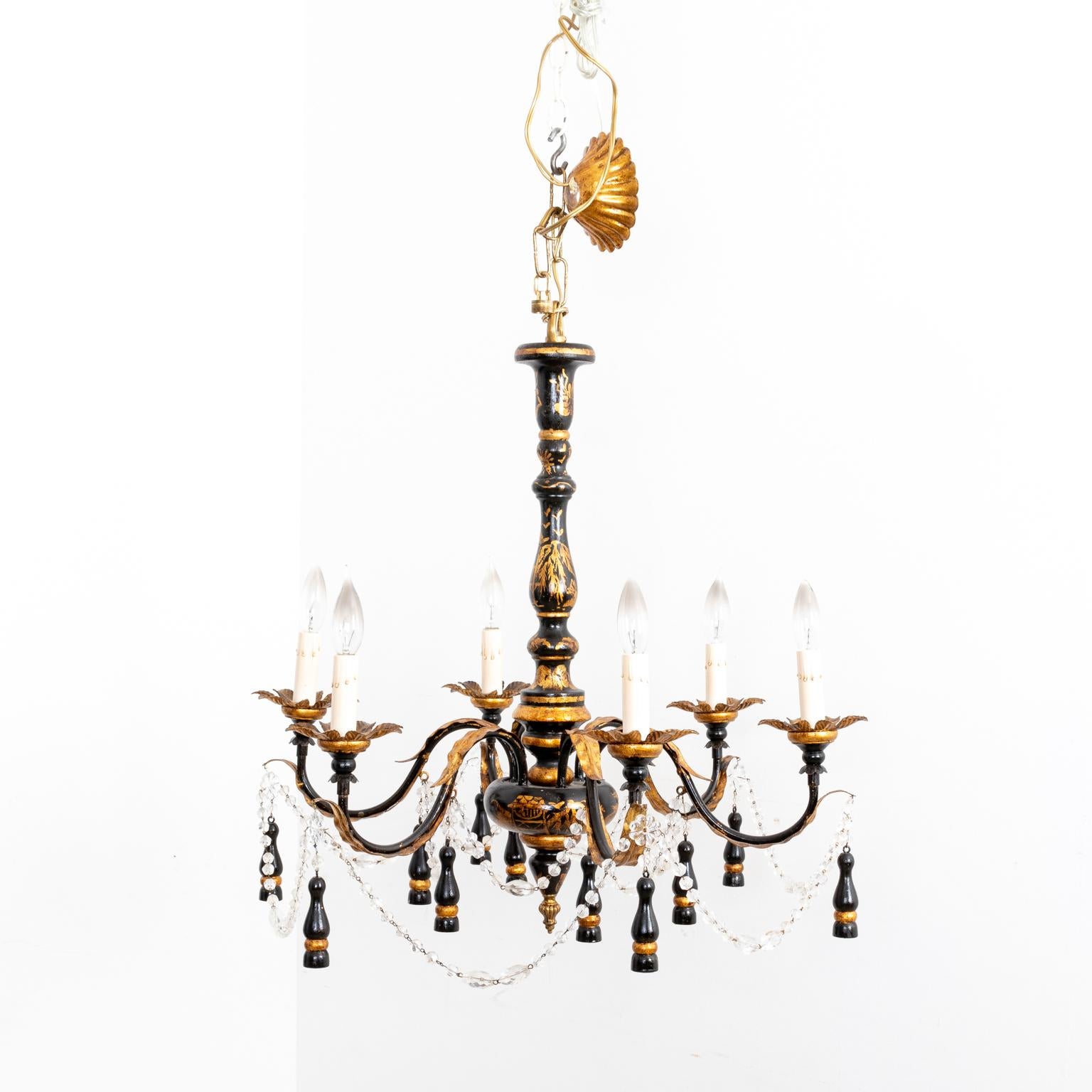Federalist Black Chinoiserie Chandelier For Sale 2
