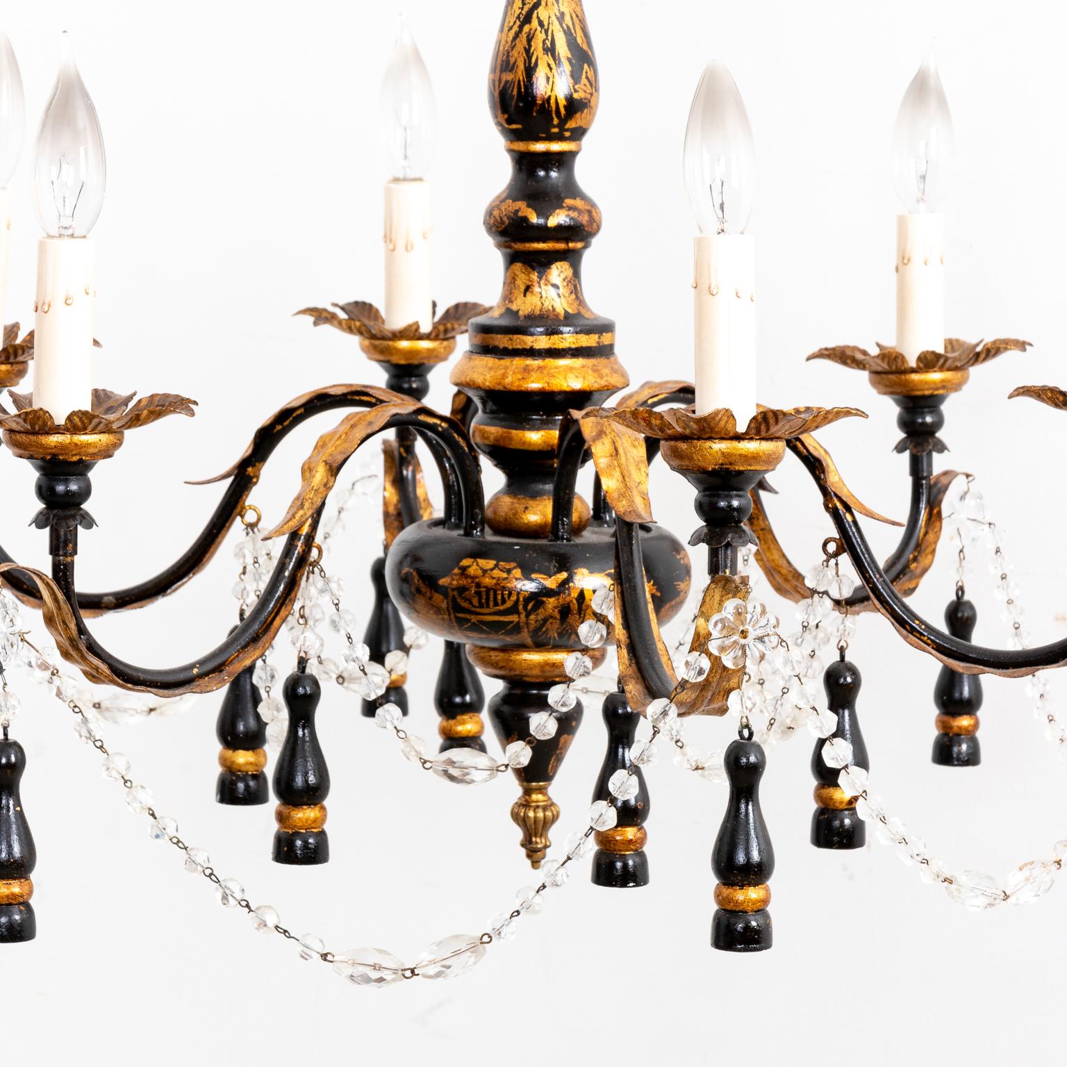 Federalist Black Chinoiserie Chandelier For Sale 3