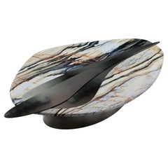 “The Feline I” Contemporary Center Table ft. Calacatta Marble,Hot-Formed Steel