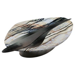 “The Feline I” Contemporary Center Table ft. Calacatta Marble, Hot-Formed Steel