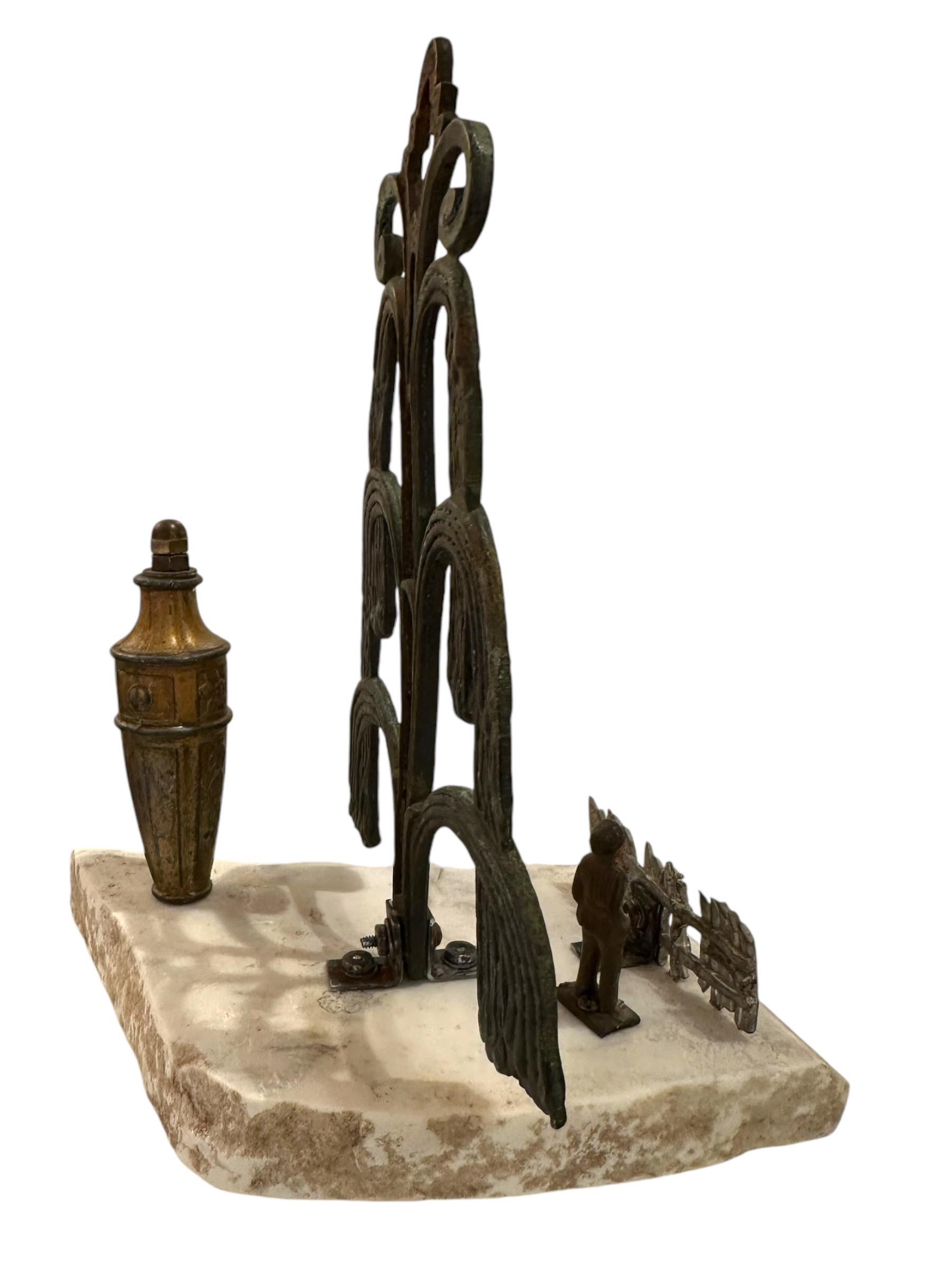 Hand-Painted The Fence, Objet d'Art - Architectural Artifacts on a Marble Base For Sale