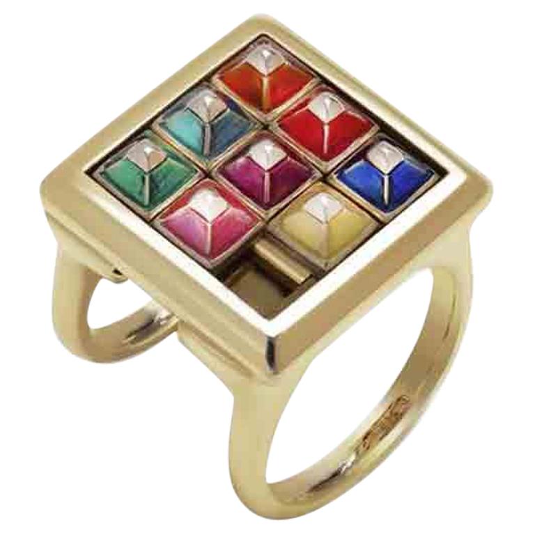 The Fidget Kinetic 9 Karat Yellow Gold and Enamel Ring For Sale