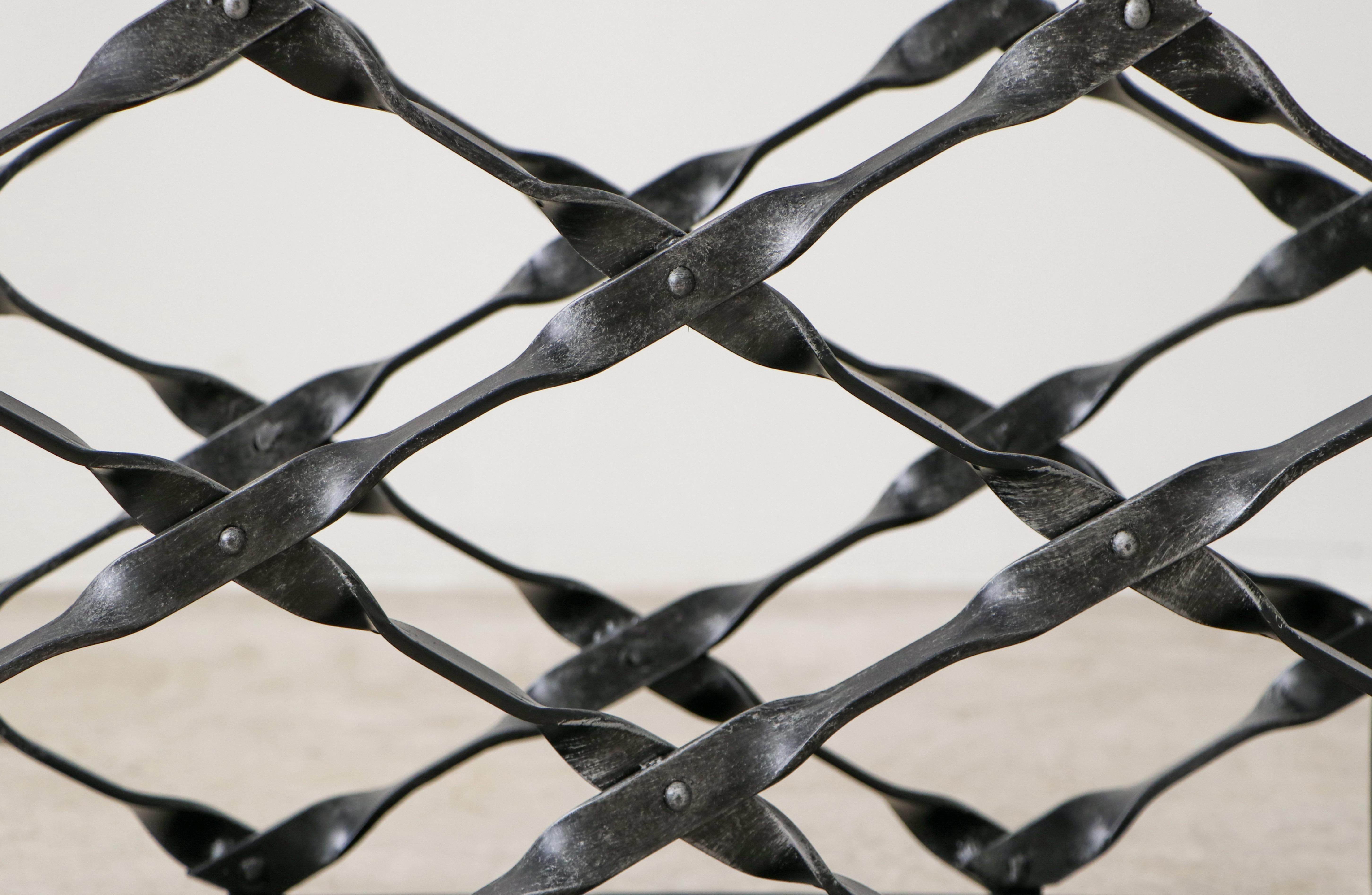 Spanish Sculptural Big Black Iron Basket Storage Contemporary Design Wrought Iron