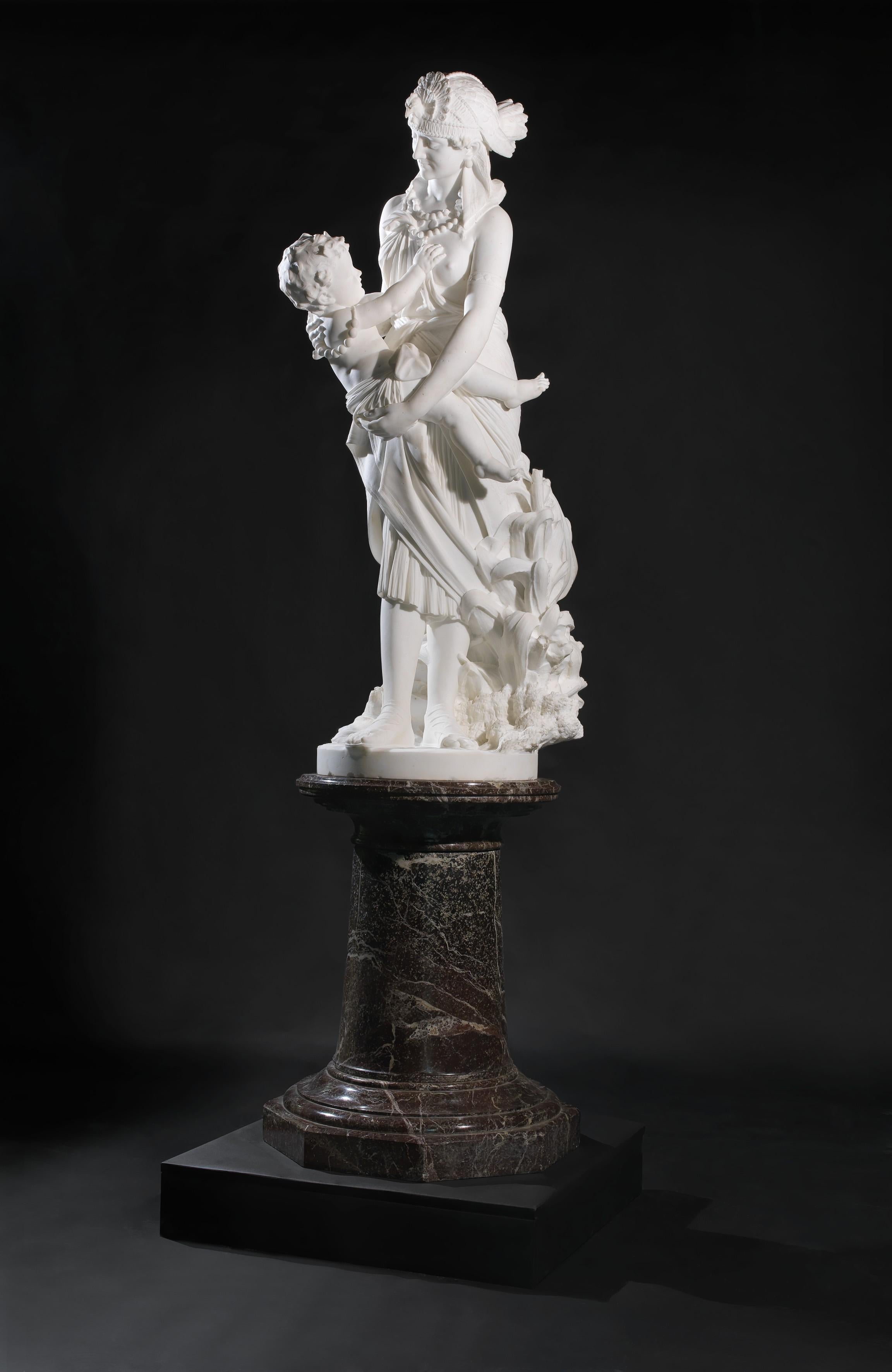 ‘The Finding of Moses’ - An Important Florentine White Marble Figural Group, by Pietro Bazzanti on a carved Rosso Levanto Pedestal. 

Italian, circa 1870. 

Incised to the base ‘P. Bazzanti , Firenze’. 

The sculpture depicts the Pharaoh’s