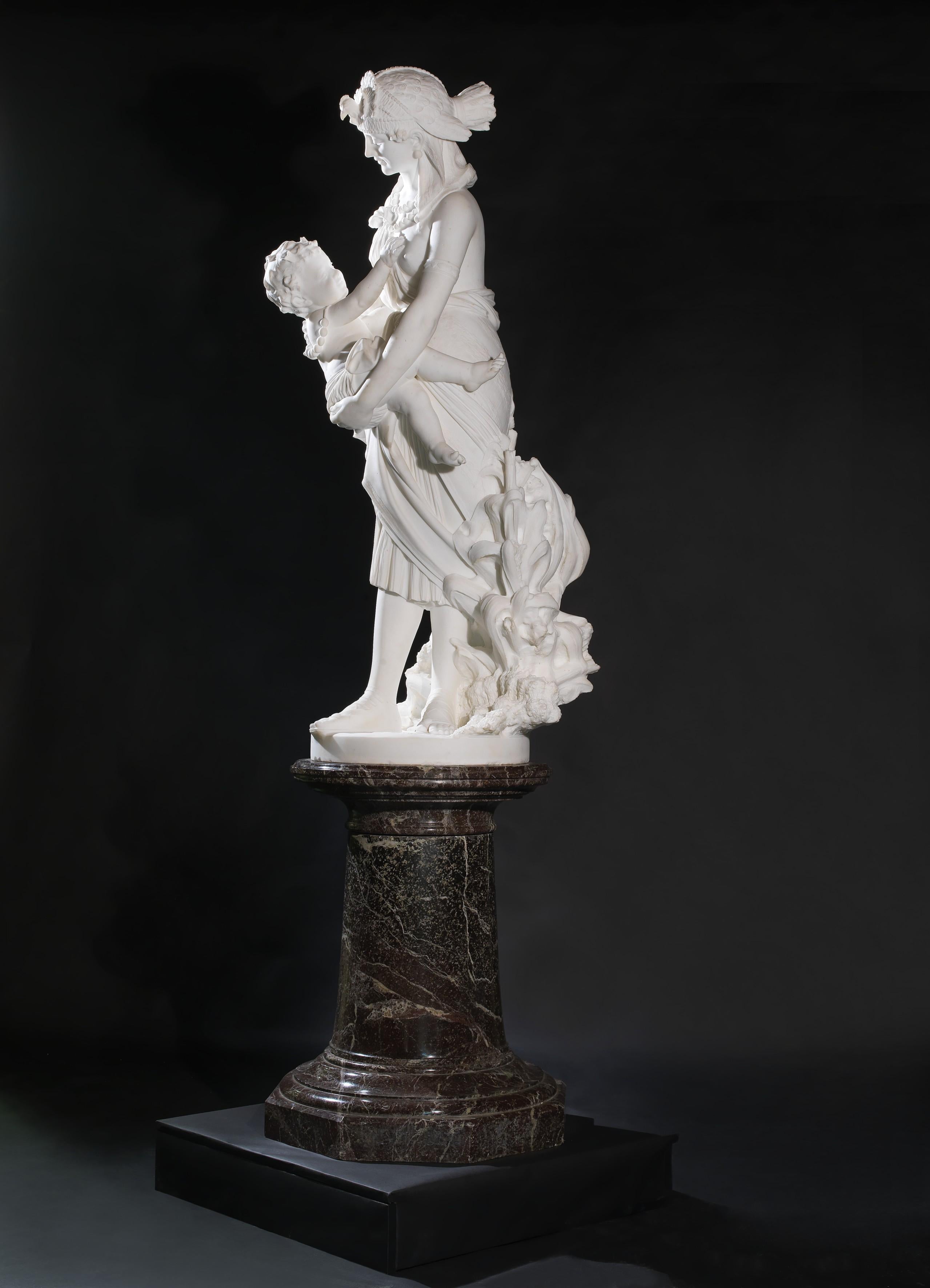 italien « La découverte de Moïse », groupe figuratif en marbre de Pietro Bazzanti, datant d'environ 1870 en vente