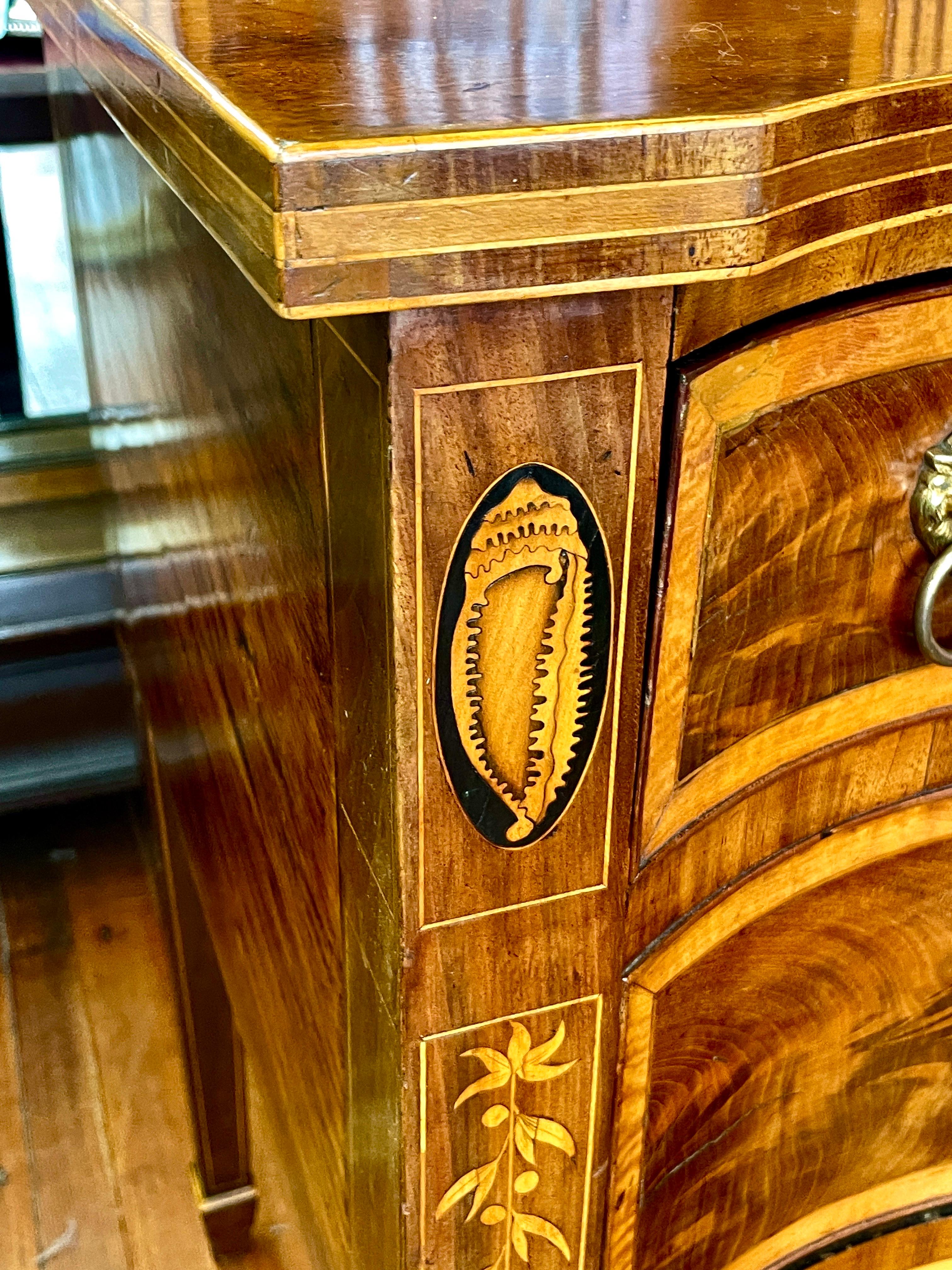 English THE Finest late 18th C. inlaid flame mahogany Hepplewhite Serpentine Sideboard