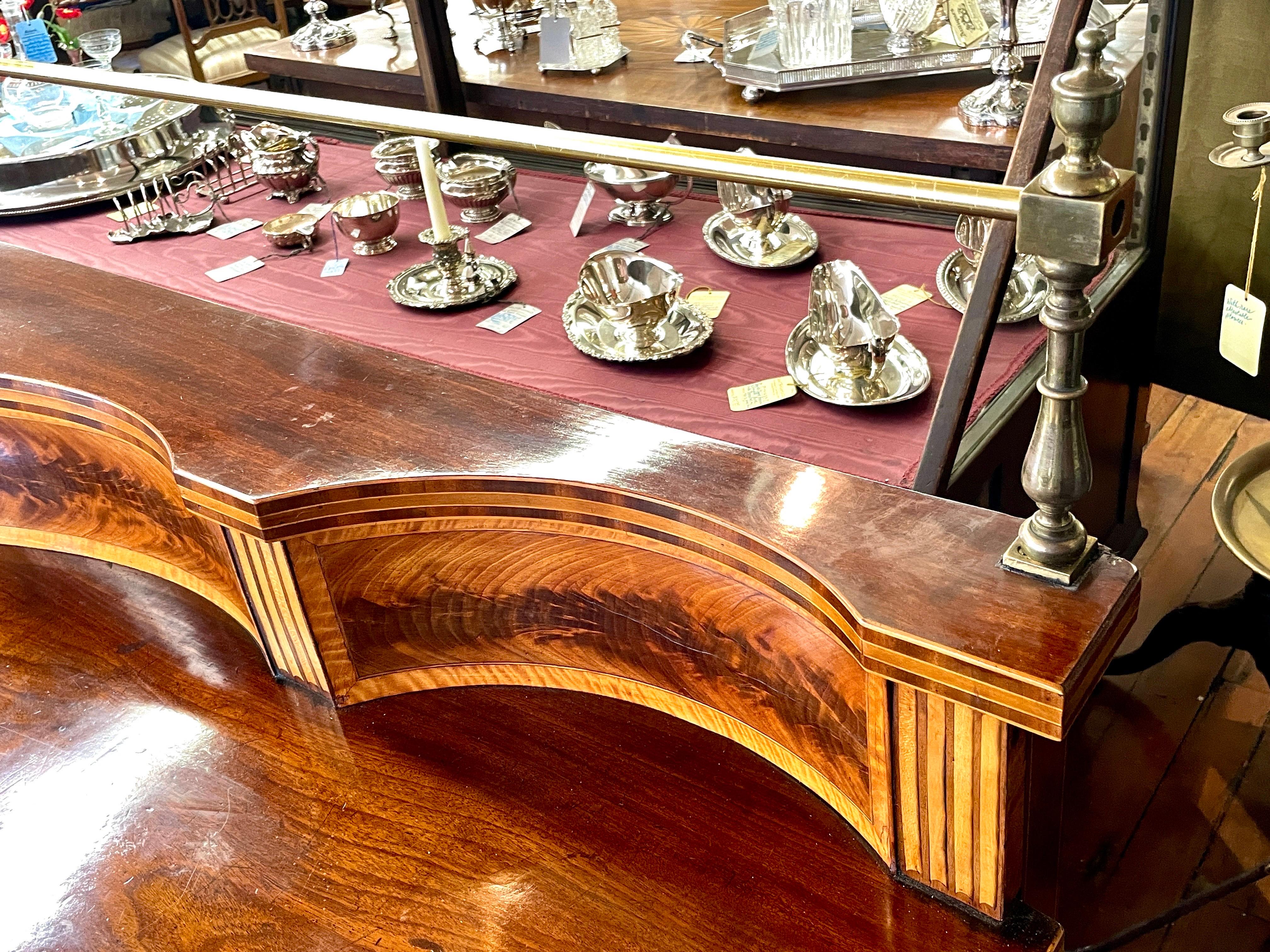 THE Finest late 18th C. inlaid flame mahogany Hepplewhite Serpentine Sideboard 1