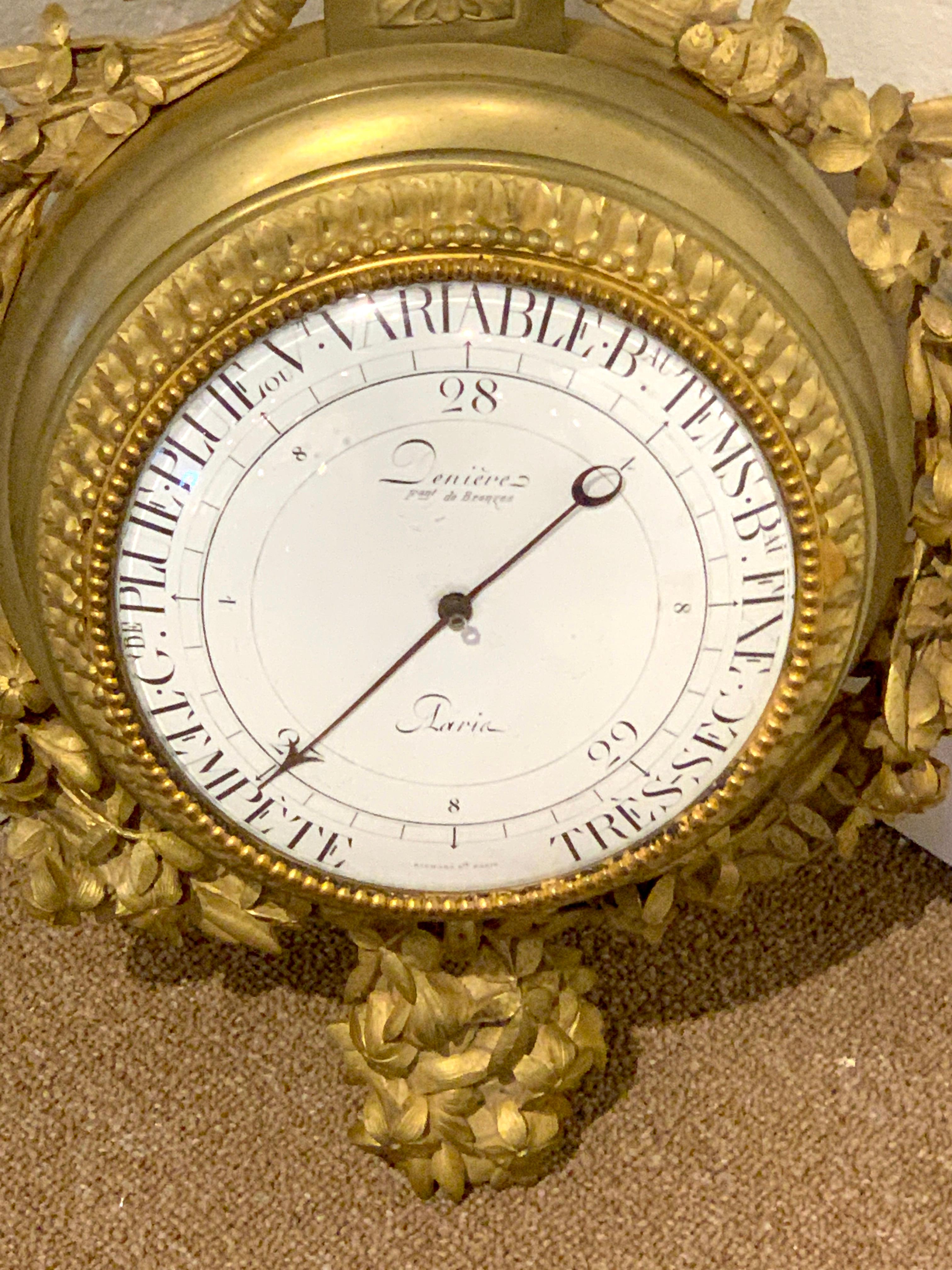 Finest Louis XVI Style Gilt Bronze Barometer, by Deniere, Paris For Sale 8