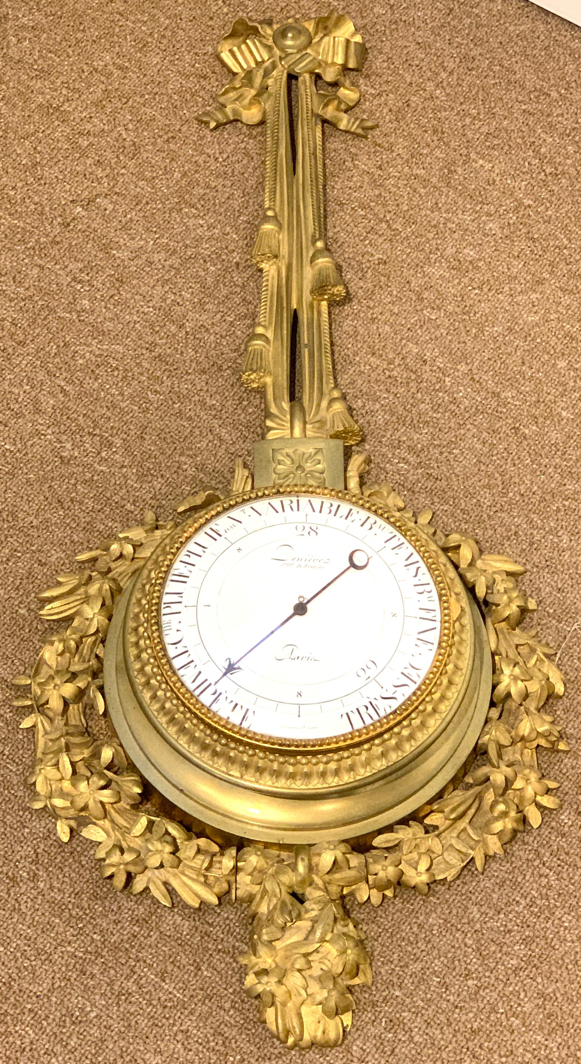 Finest Louis XVI Style Gilt Bronze Barometer, by Deniere, Paris For Sale 12