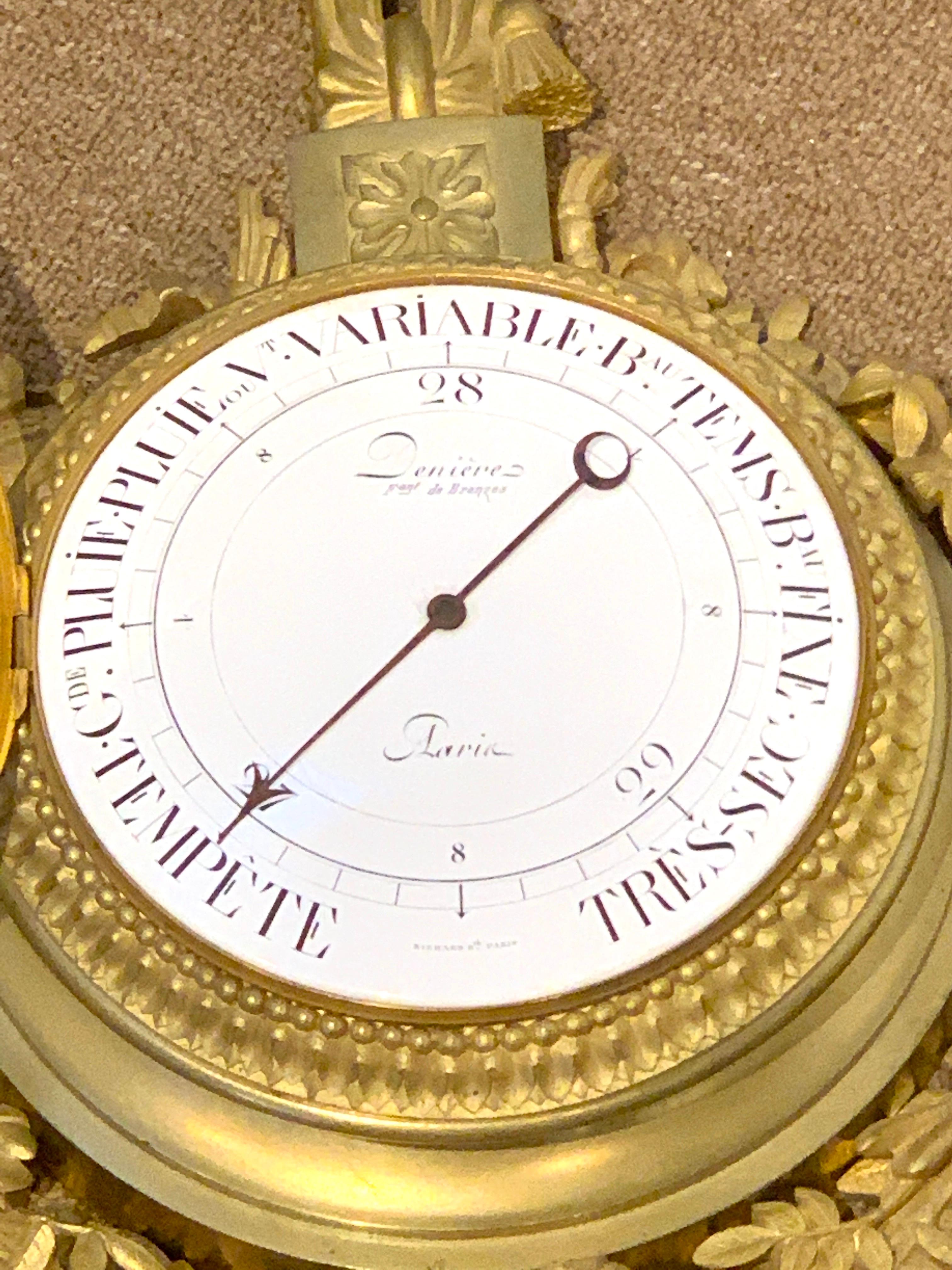 Finest Louis XVI Style Gilt Bronze Barometer, by Deniere, Paris For Sale 3