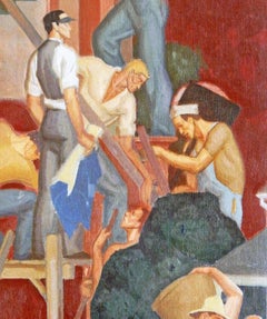"The First Requisite, " Important Art Deco-WPA Mural Study Depicting Laborers