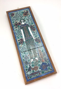 "The Fisherman", Decorative Art Tile Painting by Edit Vén