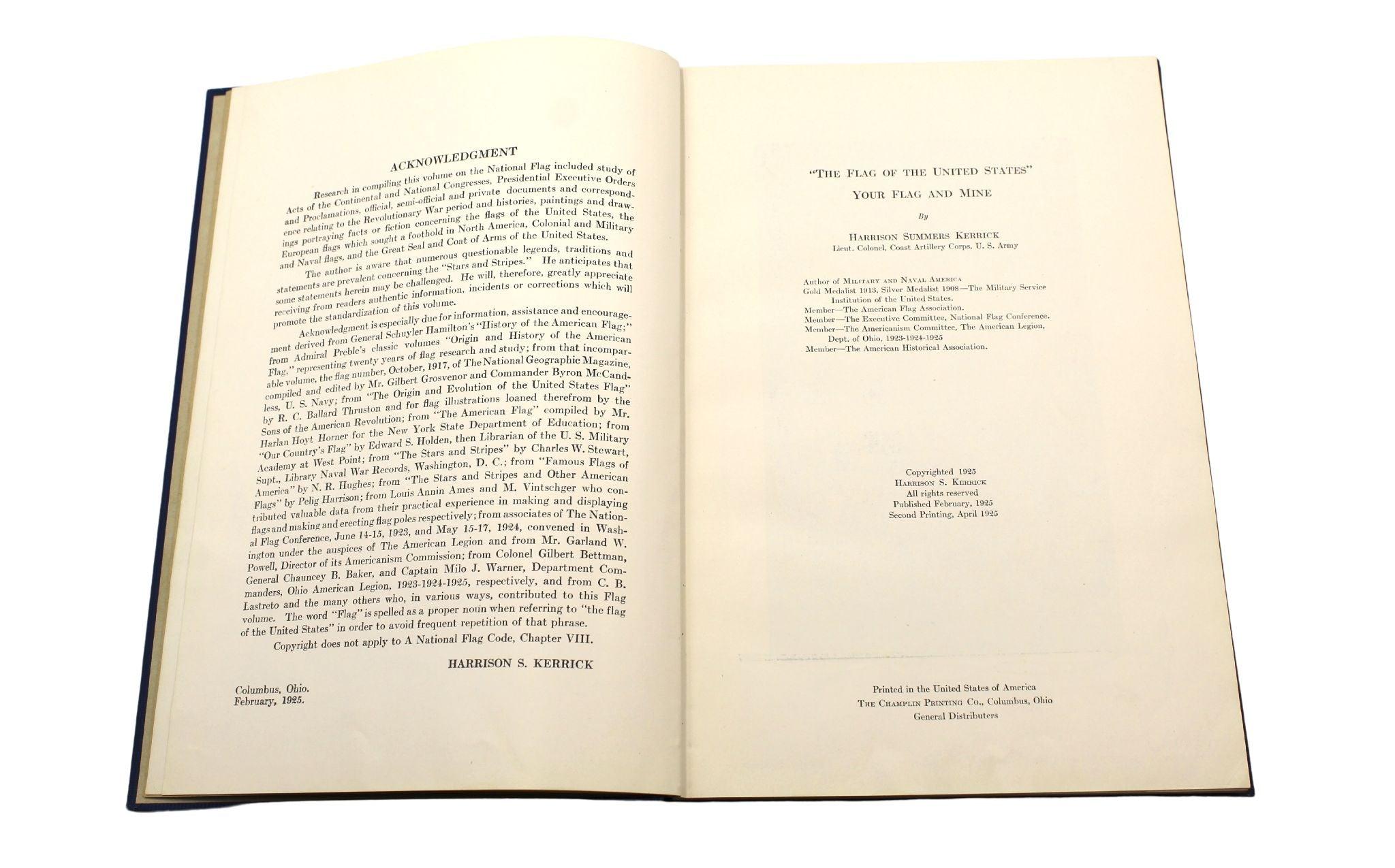 Paper The Flag of the United States by Harrison S. Kerrick, First Edition, 1925 For Sale